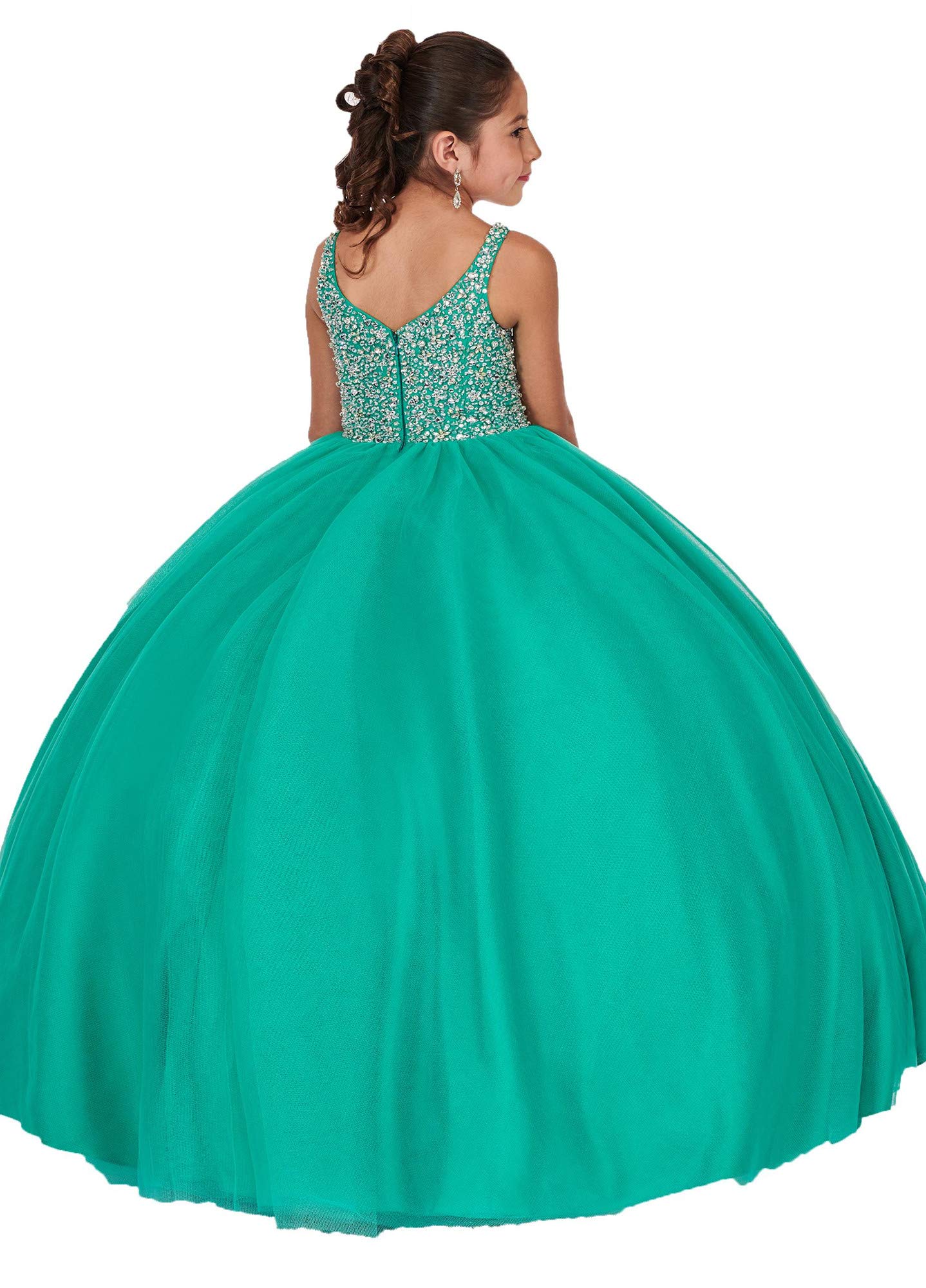 Emanni Girls Beaded Birthday Party Dress with Straps - Tulle Ball Gown Flower Pageant Dress for Special Occasions, Weddings & Photo Shoots
