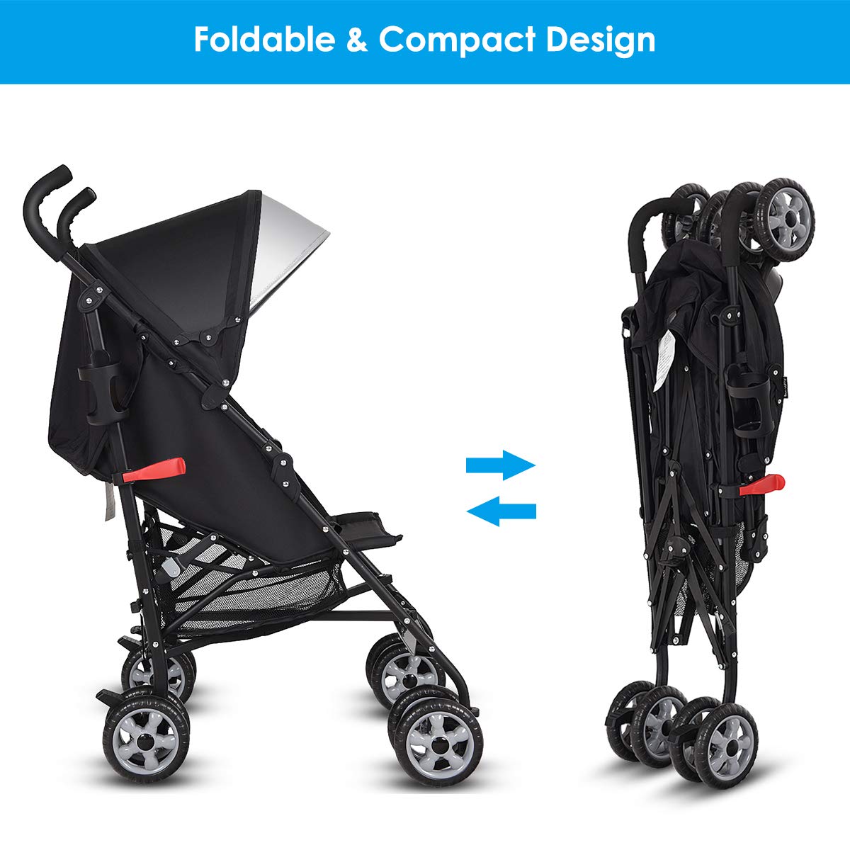 BABY JOY Lightweight Compact Travel Stroller with Adjustable Backrest & Canopy - Easy Fold Umbrella Stroller for Toddlers - Perfect for Air Travel, Shopping, and Daily Walks