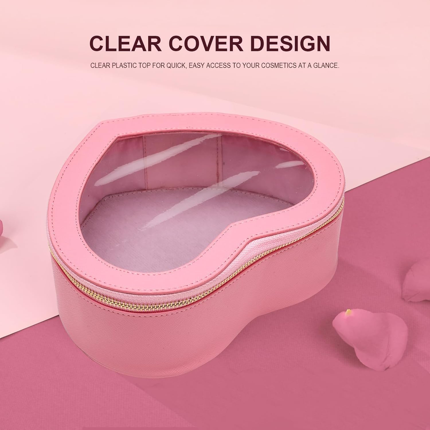 Pink Heart Makeup Bag - Valentine's Day Gift for Her, Clear Top Cosmetic Organizer, Large Waterproof Travel Makeup Case for Women & Girls | Perfect for Travel, Bridal Shower, Birthday Gifts