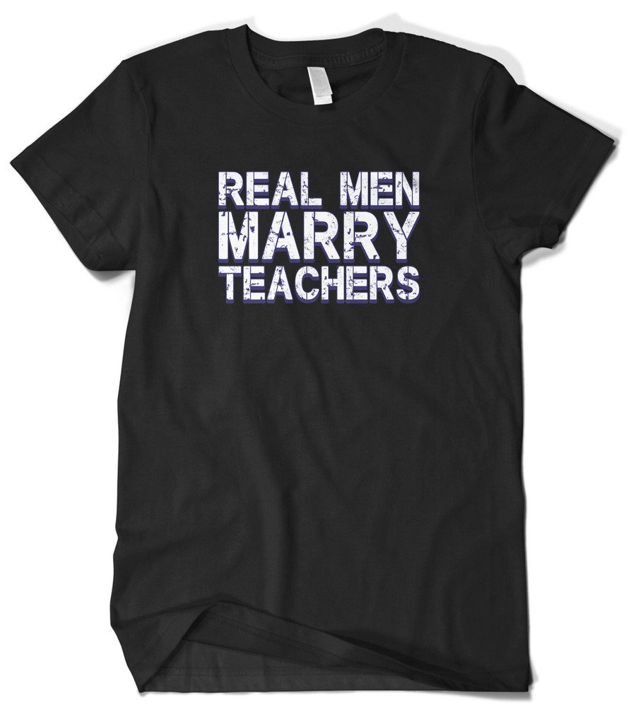 Cybertela Men's 'Real Men Marry Teachers' Funny Graphic T-Shirt - Comfortable Cotton Tee for Casual Wear, Gifts & Teacher Appreciation