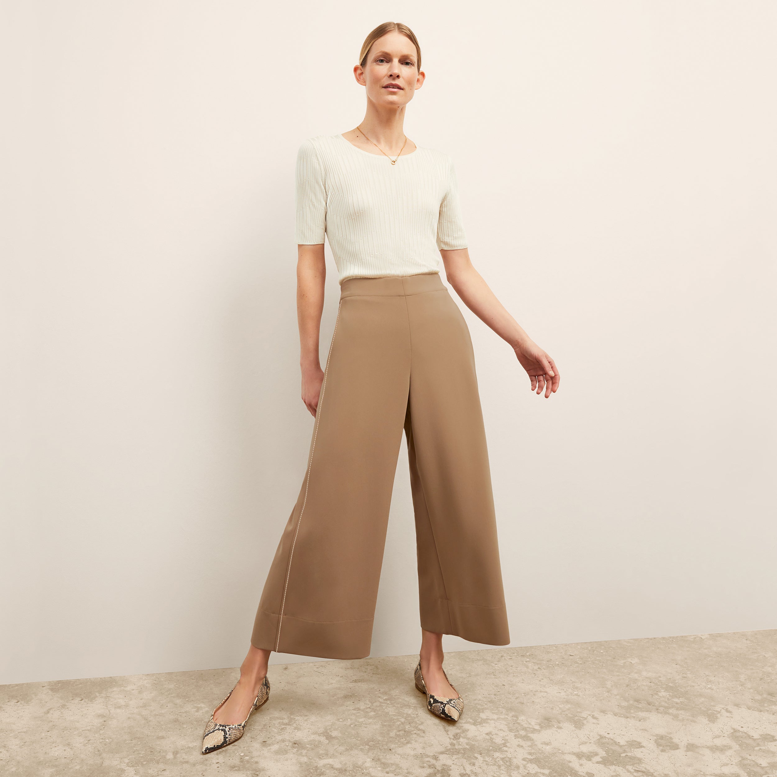 Elena Travel Culotte Pants - Everyday Comfort in Soft Crepe Fabric with Light Saddle Color | Perfect for Work, Travel & Casual Wear
