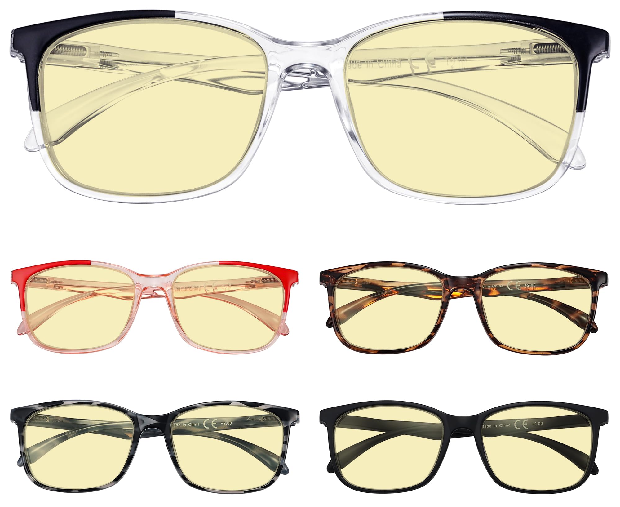 Eyekepper Blue Light Blocking Glasses for Women - 5-Pack Fashion Computer & Reading Glasses with Yellow Tinted Lenses (+1.50 Strength) - Reduce Eye Strain for Office Work, Gaming & Screen Time