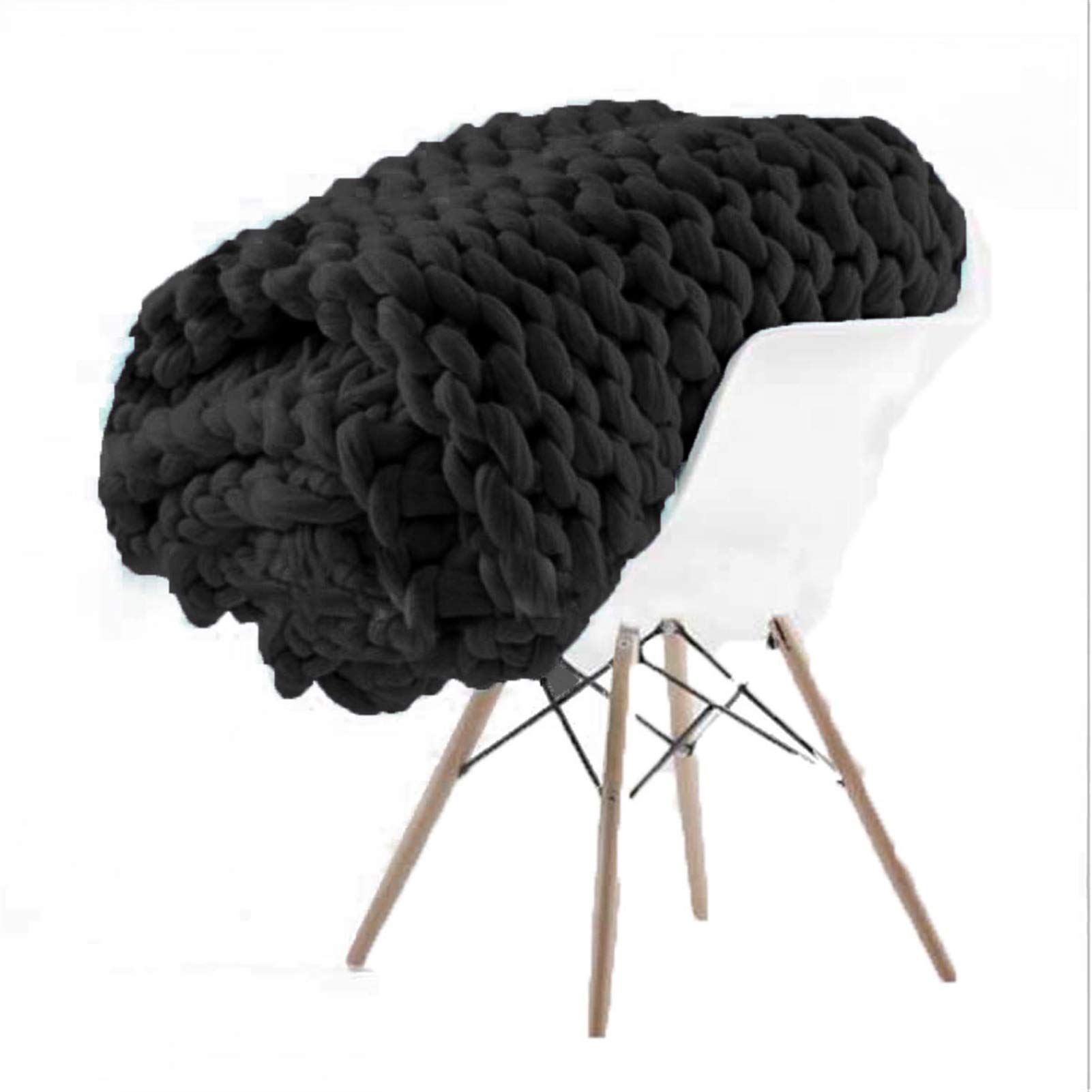 Chunky Knit Merino Wool Throw Blanket - Super Large 120x180cm Handmade Arm Knitted Blanket for Sofa, Bed, Chair & Pet - Soft & Cozy Home Decor Gift (Black) - Perfect for Lounging, Yoga & Winter Warmth