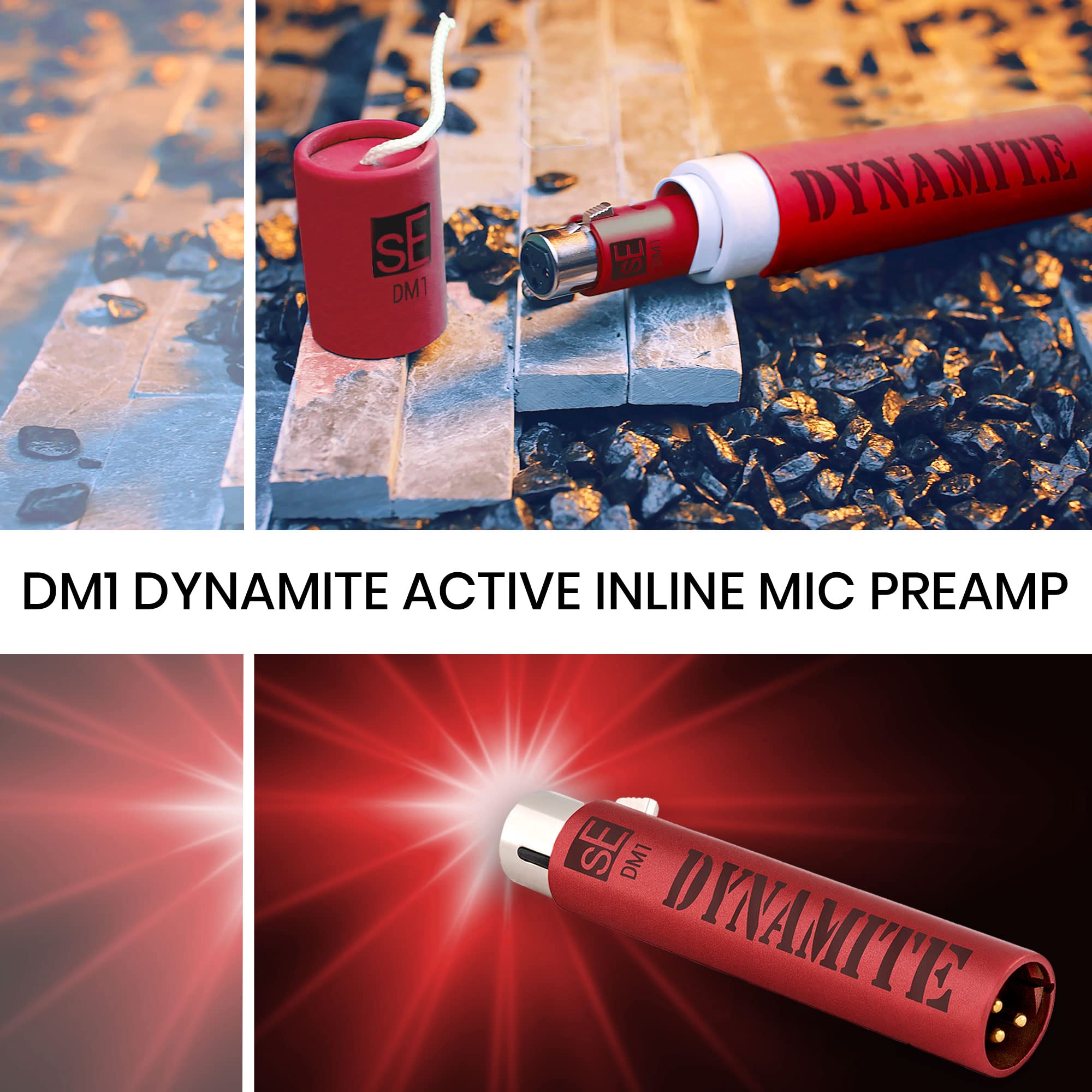 sE Electronics DM1 Dynamite Active In-line Microphone Preamp - 28dB Gain with 2x 20ft XLR Cables & 7-Pack Cable Ties | Professional Studio Recording, Podcasting & Live Sound Enhancement