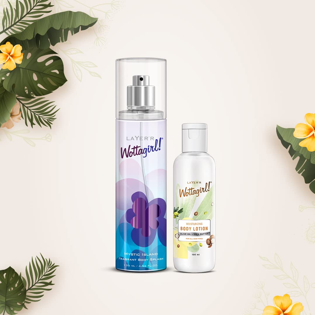 Layer'r Wottagirl Mystic Island Body Splash 135ml & Moisturizing Body Lotion 100ml - Refreshing Fragrance & Hydrating Skincare Set for Women | Perfect for Daily Use, Travel & Gift Giving