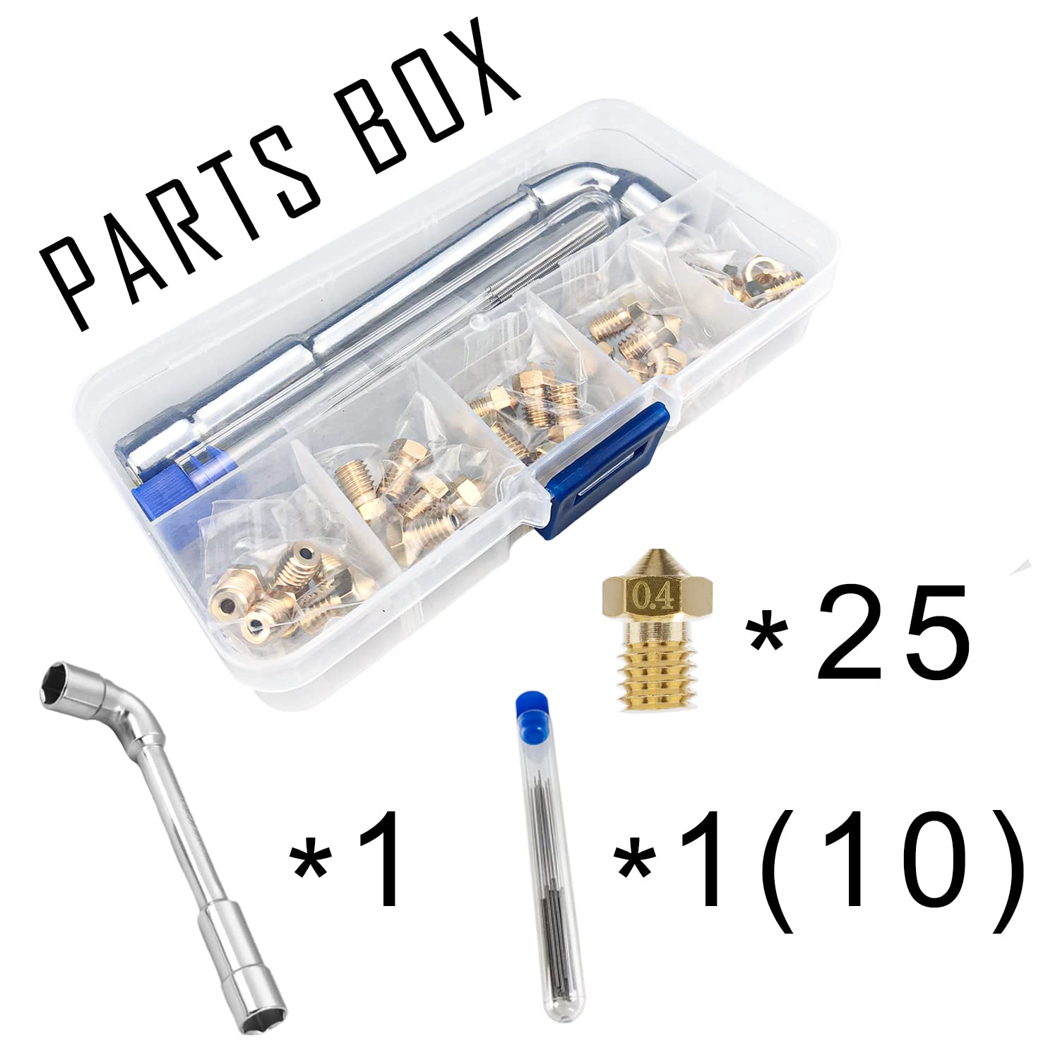 25-Piece Brass 3D Printer Nozzles Kit for V5-V6 Extruders | 1.75mm Compatible with PLA ABS Filament | Works with Prusa i3 MK3/MK3S, Anet A8 | Includes DIY Tools & 10-Grid Storage Box | Perfect for Home 3D Printing, Prototyping & Maker Projects