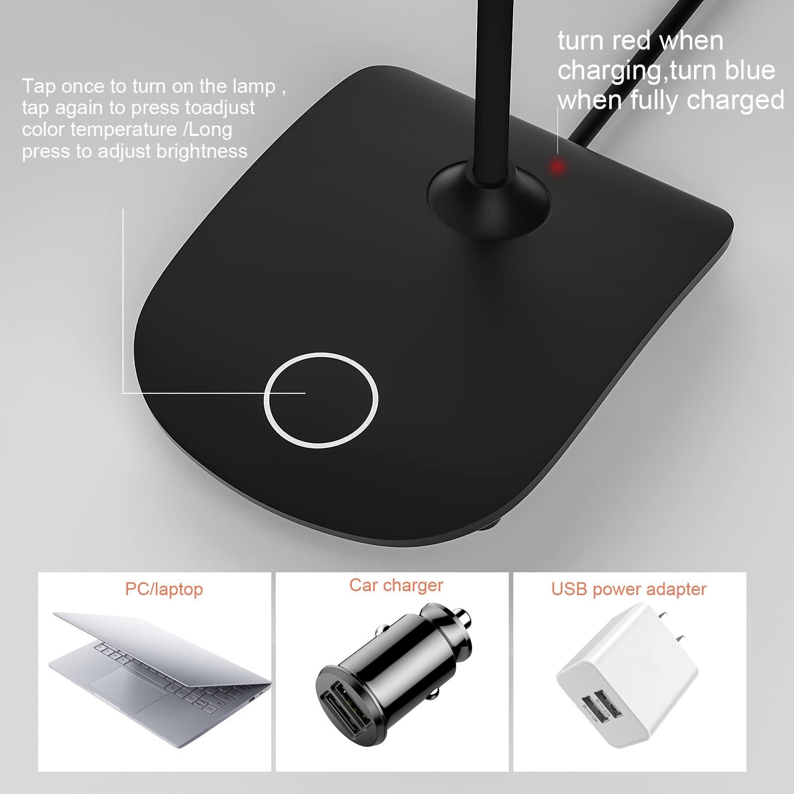 DEEPLITE Battery Operated LED Desk Lamp - 3 Stepless Dimming Modes, 5W Touch Control Eye-Caring Light with Flexible Gooseneck, Portable Reading Light for Study, Office, Dorm & Bedroom (Set of 2) - Perfect for Night Reading, Home Office Work and College Student Study Sessions