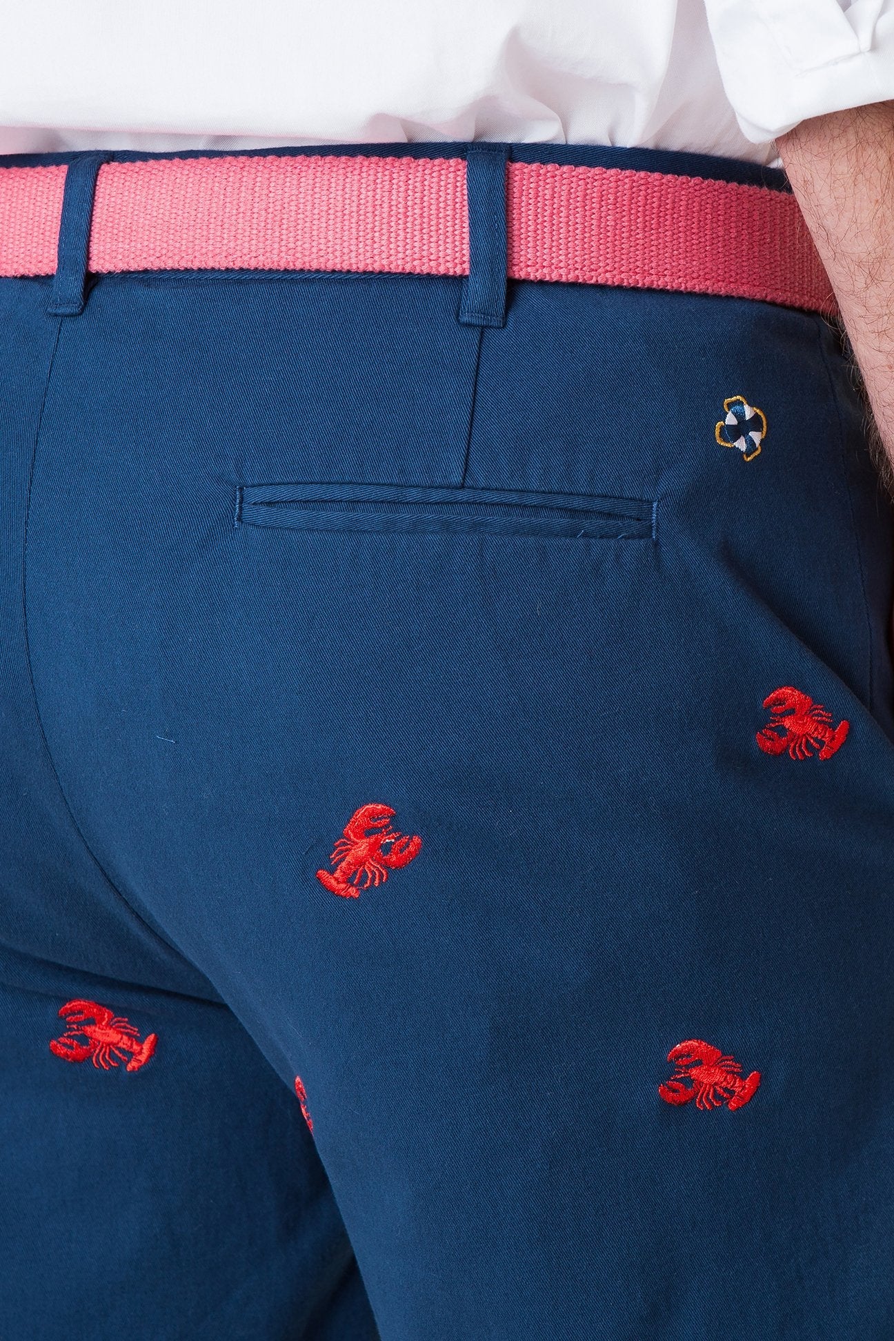 Cisco Short Stretch Twill Nantucket Navy With Lobster Print Men's Casual Shirt - Perfect for Summer Beach Outings and Relaxed Weekend Wear