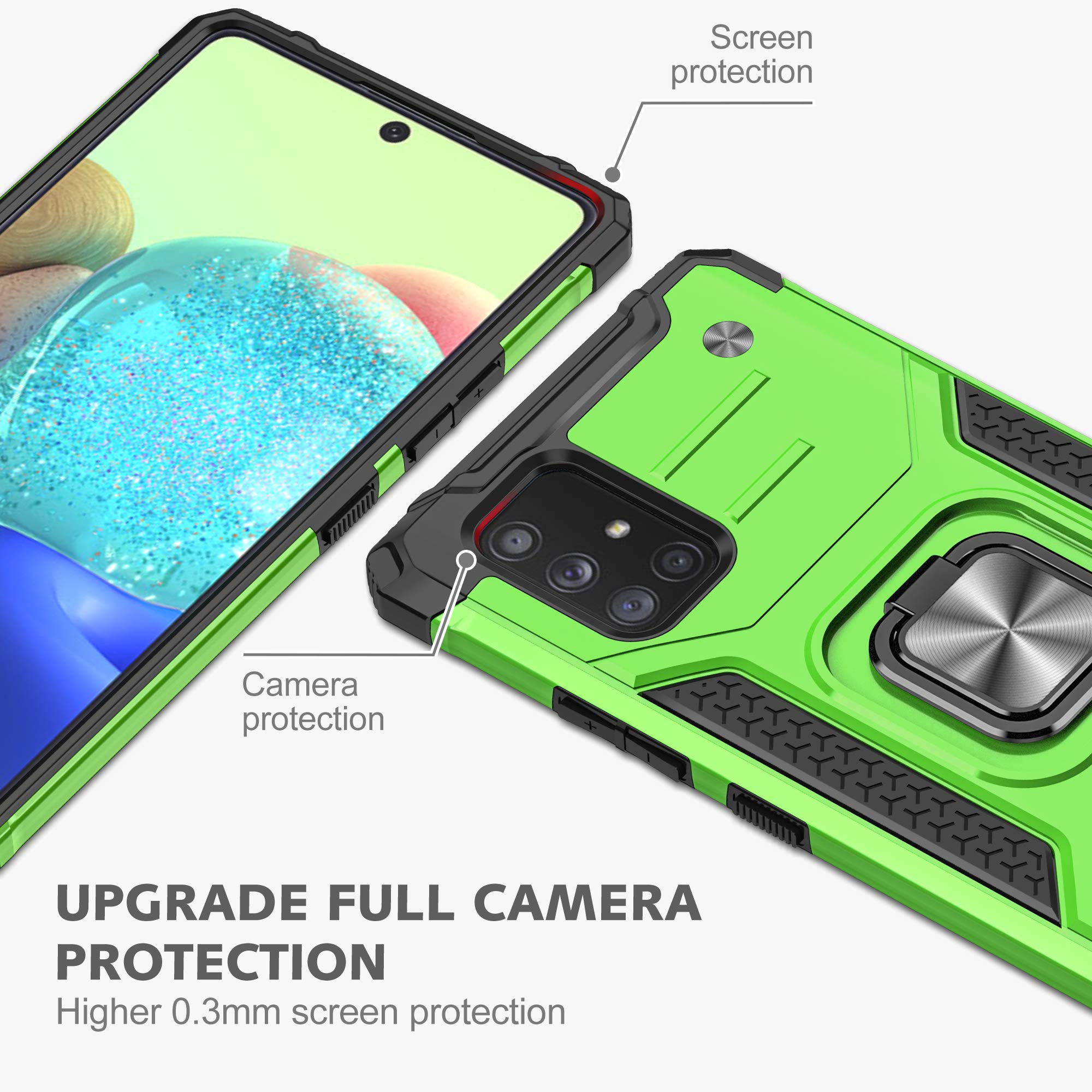 Samsung Galaxy A71 5G Case with Tempered Glass Screen Protector - Military Grade Protective Phone Cover with Magnetic Car Mount & Kickstand (Green) - Perfect for Work, Travel, and Outdoor Activities