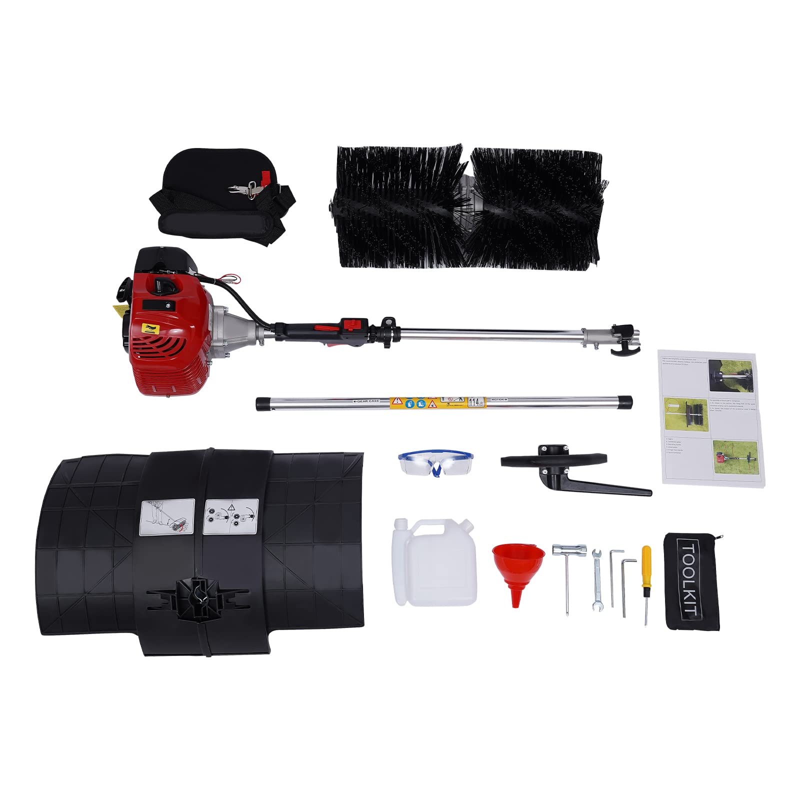 52cc Gas Powered Walk Behind Sweeper - 2.3HP Outdoor Power Broom for Driveways, Turf & Artificial Grass - Heavy Duty Lawn Cleaning Machine (US Stock) - Perfect for Residential Yards, Commercial Properties & Landscaping Maintenance