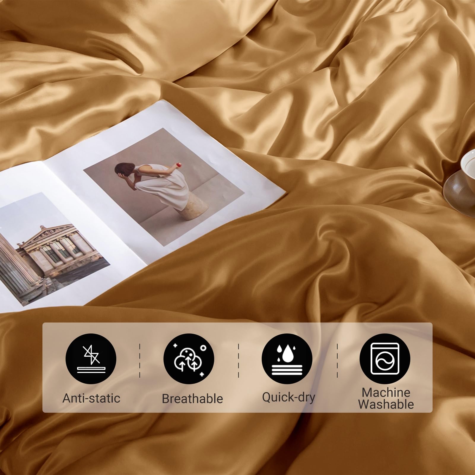 Luxury 22 Momme 7A+ Grade Silk Sheet Set 4-Piece (Cal King) - Premium 100% Mulberry Silk Bedding with Flat Sheet, Fitted Sheet & 2 Pillowcases - Ultra Soft, Breathable & Temperature Regulating for Year-Round Comfort - Perfect for Hot Sleepers, Sensitive Skin & Luxury Bedroom Decor