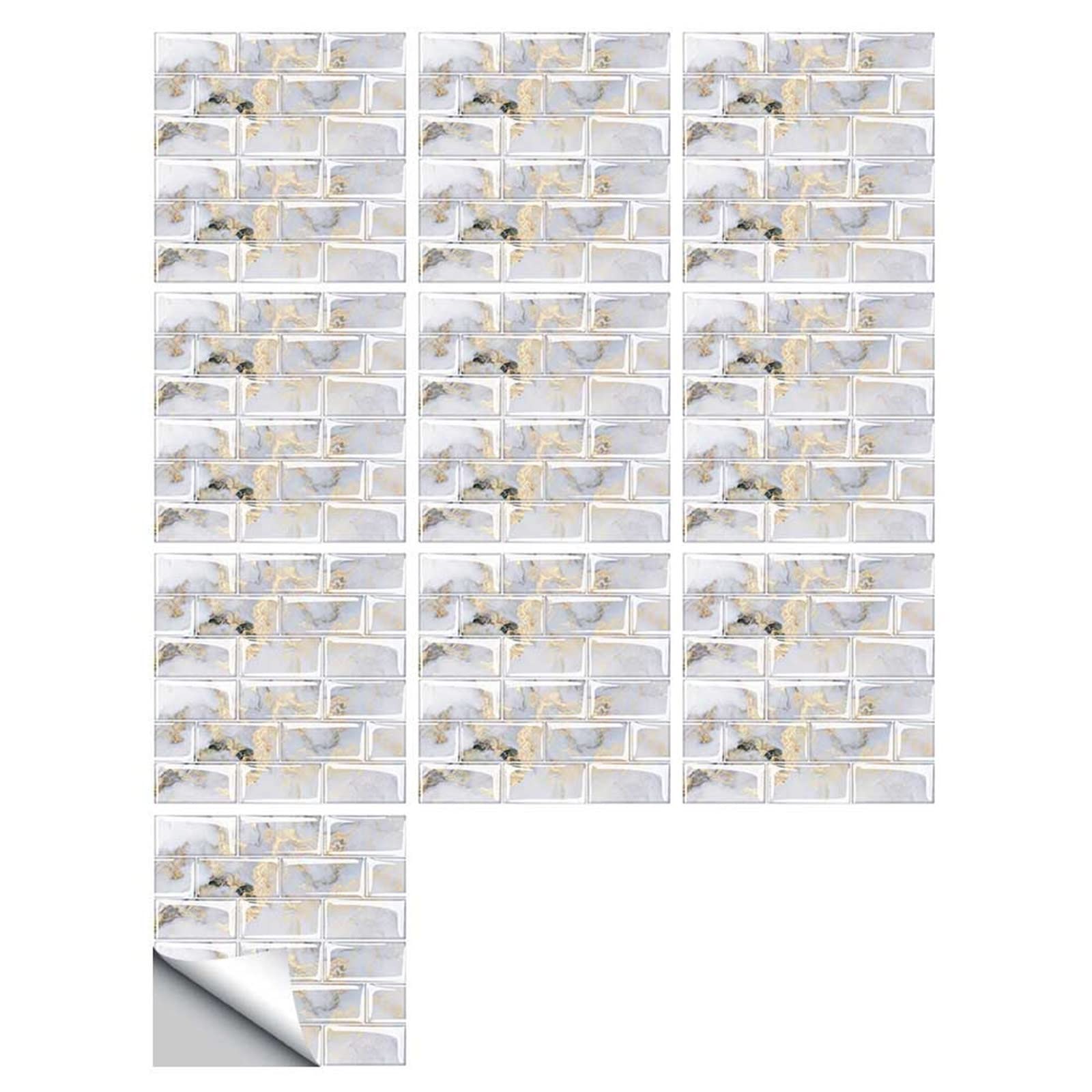 3D Self-Adhesive Gold Tile Stickers - 10 Sheets for Kitchen, Bathroom & Living Room Wall Decor - Waterproof Peel & Stick Backsplash for Glass, Tile Waistline & Home Accents - Easy DIY Home Upgrade for Modern Interiors