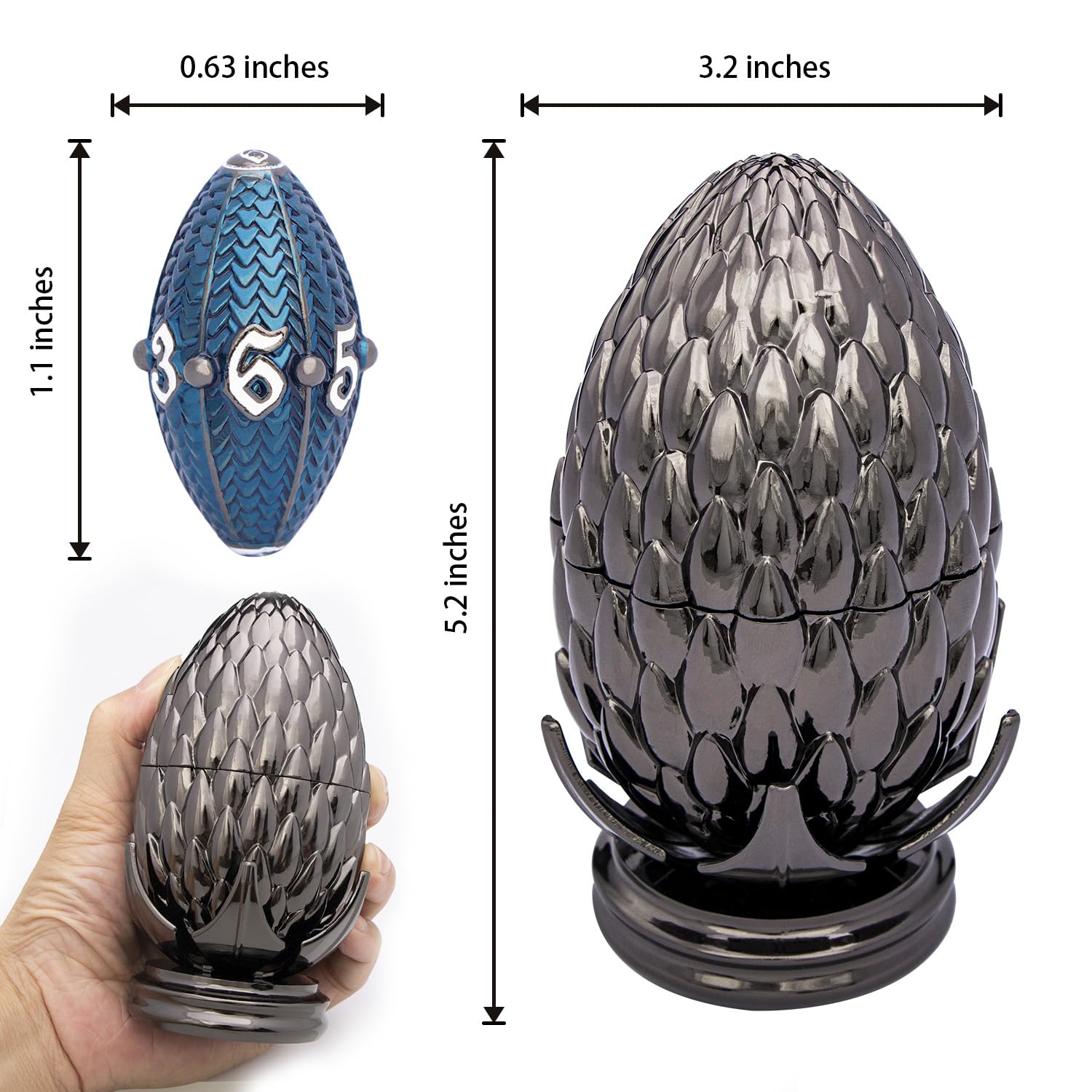 Premium ARUOHHA DND Metal Dice Set - Black & Blue Dragon Egg Design with Rotating Shell for Dungeons & Dragons RPG | Polyhedral Dice (D20, D12, D10, D8, D6, D4) | Perfect for Tabletop Gaming, D&D Campaigns & Fantasy Roleplaying