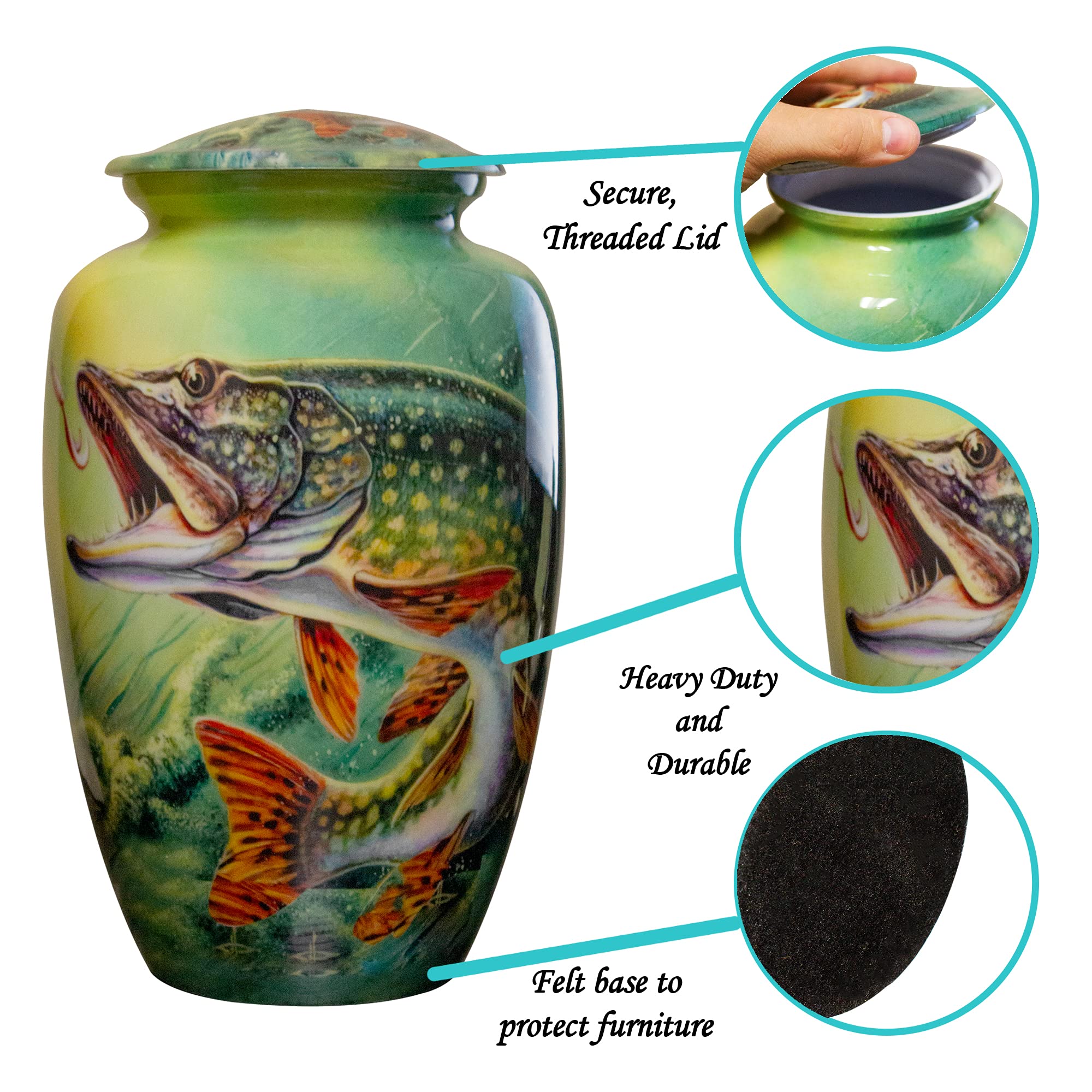 Bass Fish Cremation Urn for Fishermen - Personalized Large Funeral Urn with Keepsake Box & Velvet Bags - Memorial Gift for Anglers & Fishing Enthusiasts