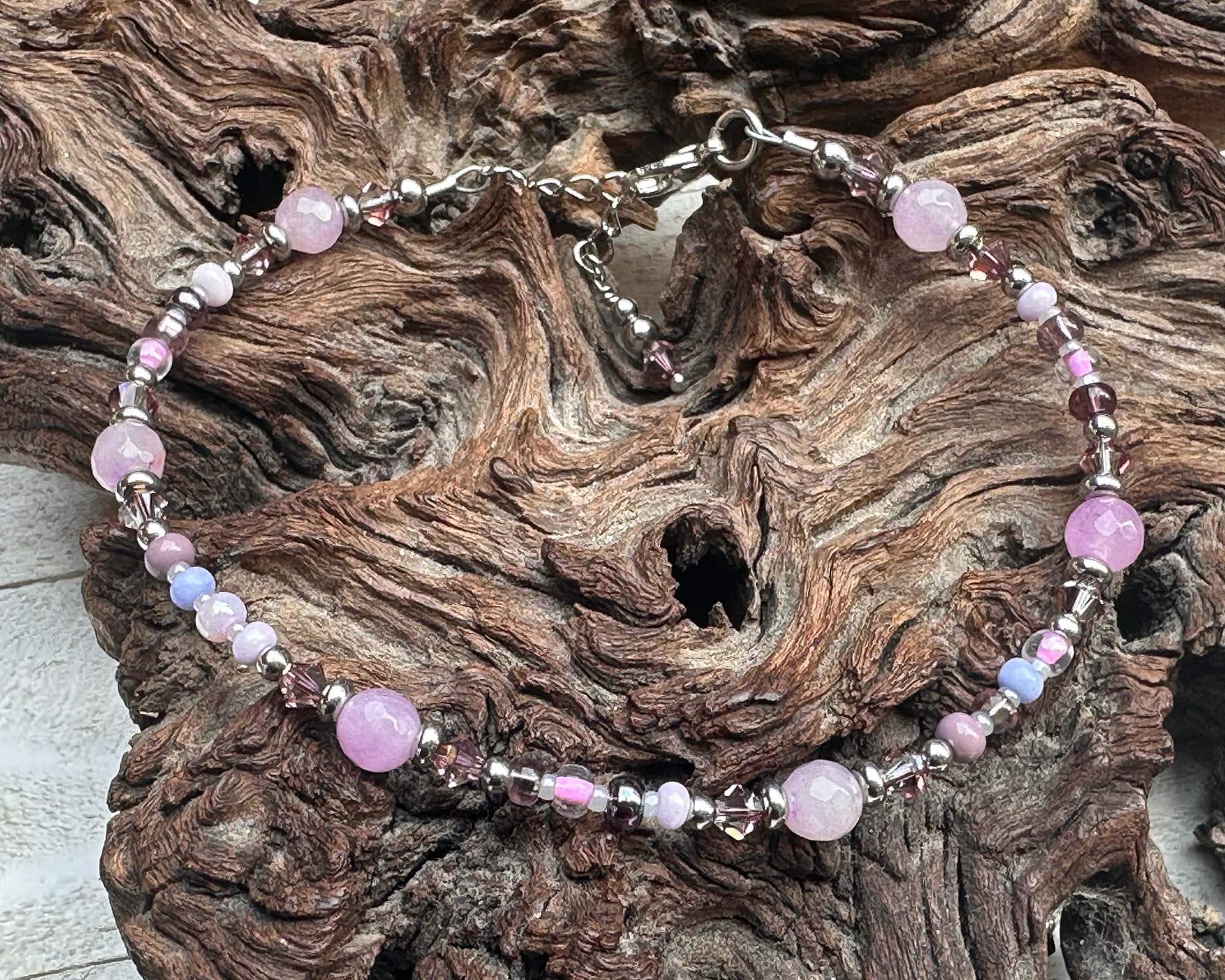 Pink Jade Gemstone Beaded Anklet for Women - Elegant Adjustable Ankle Bracelet for Summer, Beach, Yoga & Boho Fashion