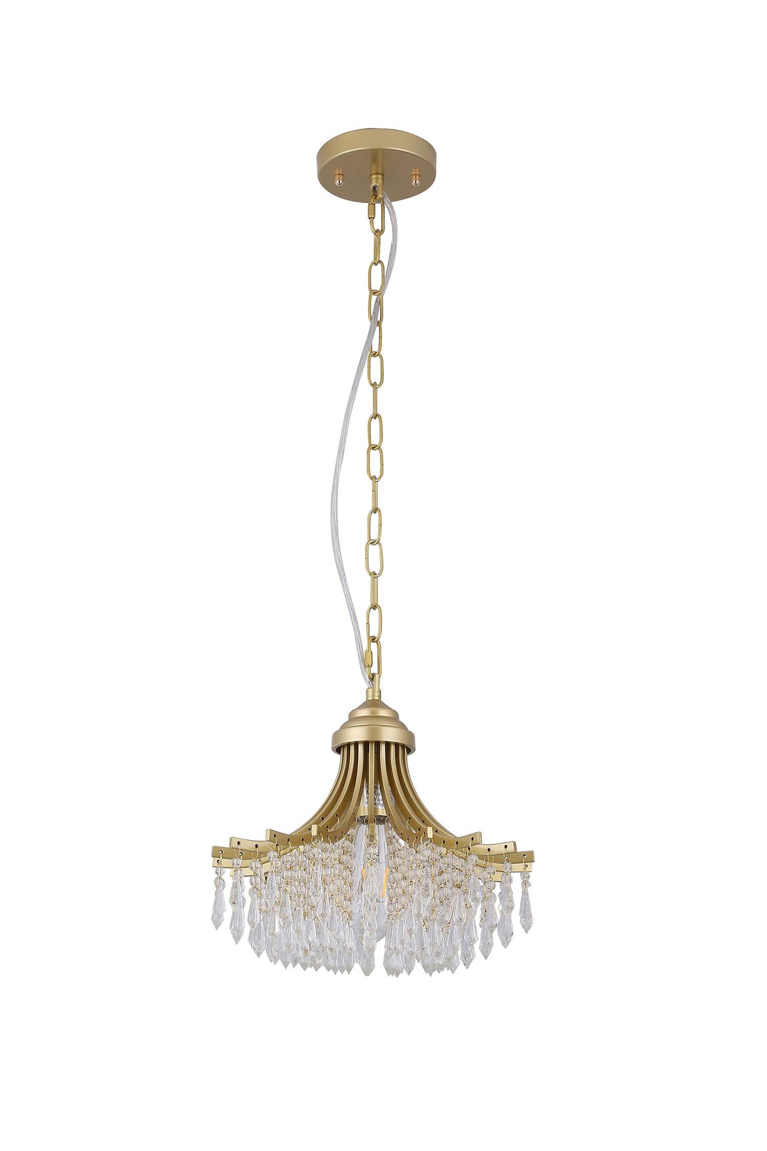 11.75 Inch Diameter x 10 Inch Height Matte Gold Glass Fan-Shaped Pendant Light - Single Bulb Chandelier for Dining Room, Kitchen Island or Bedroom Lighting