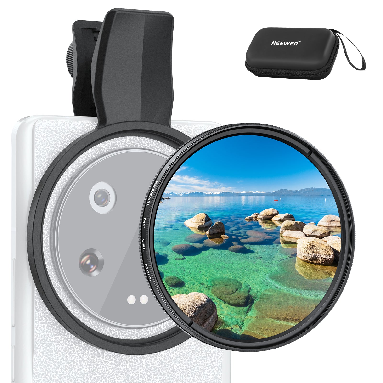 NEEWER FL B23/FL B19 67mm Clip-On CPL Filter for Smartphone Camera - Enhance Photos & Videos for Travel, Vlogging & Social Media