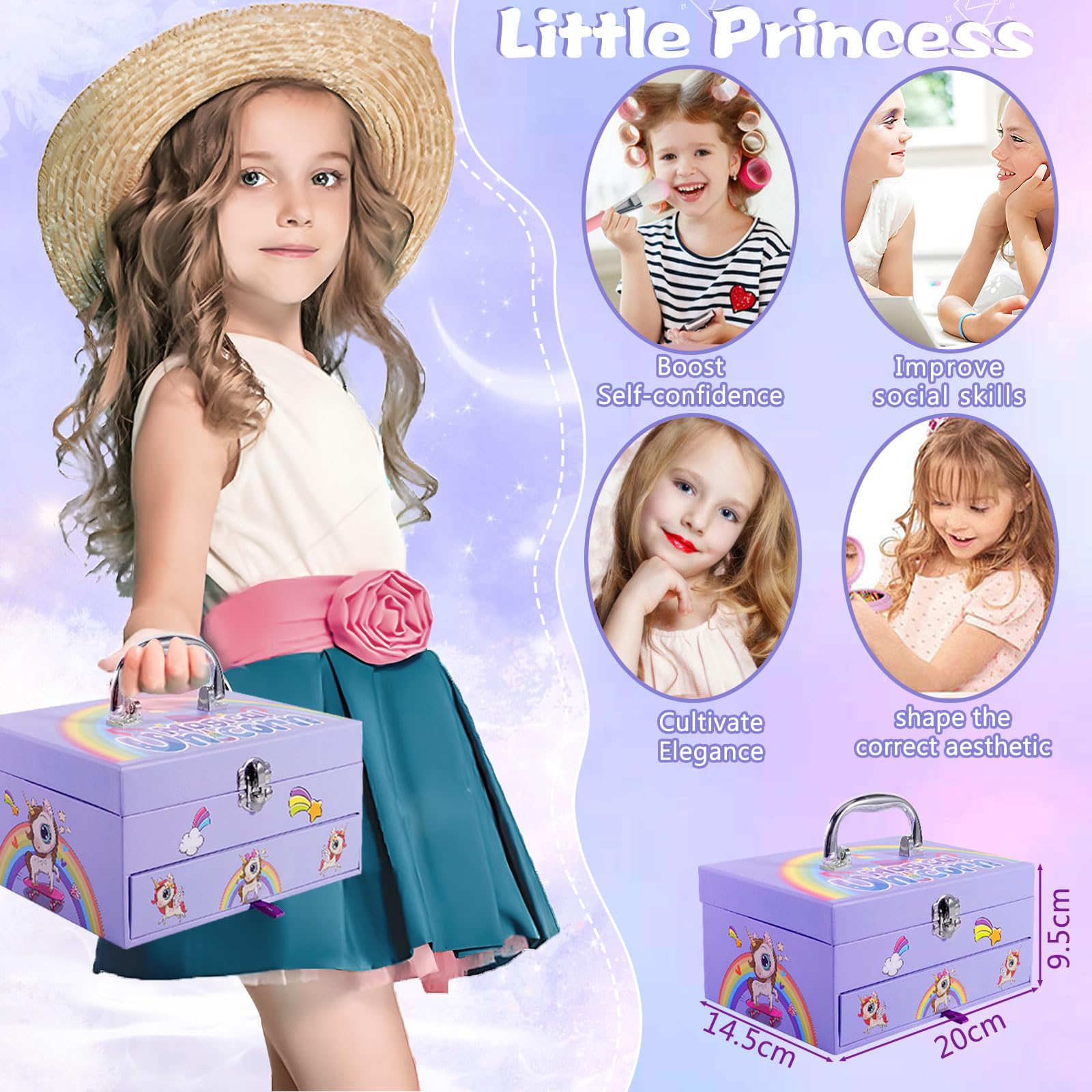 PurpleDi 59-Piece Washable Kids Makeup Kit - Princess Gift for Girls 3-10 Years, Birthday Toy & Playtime Fun