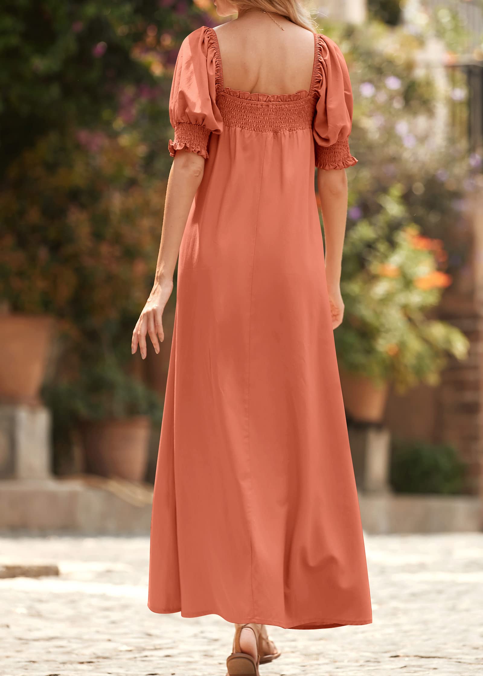 KIRUNDO Women's 2025 Summer Maxi Dress - Casual Loose Puff Sleeve Square Neck Maternity Beach Dress with Pockets | Flowy Long Dress for Pregnancy, Vacation & Outdoor Activities