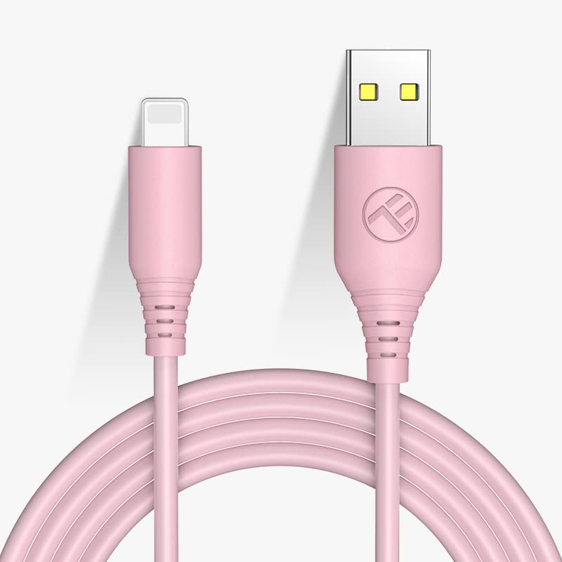 Premium TELLUR USB to Lightning Cable - 3A Fast Charging, Durable Silicone, 1m/3.3ft (Pink) - Perfect for iPhone Charging at Home, Office & Travel