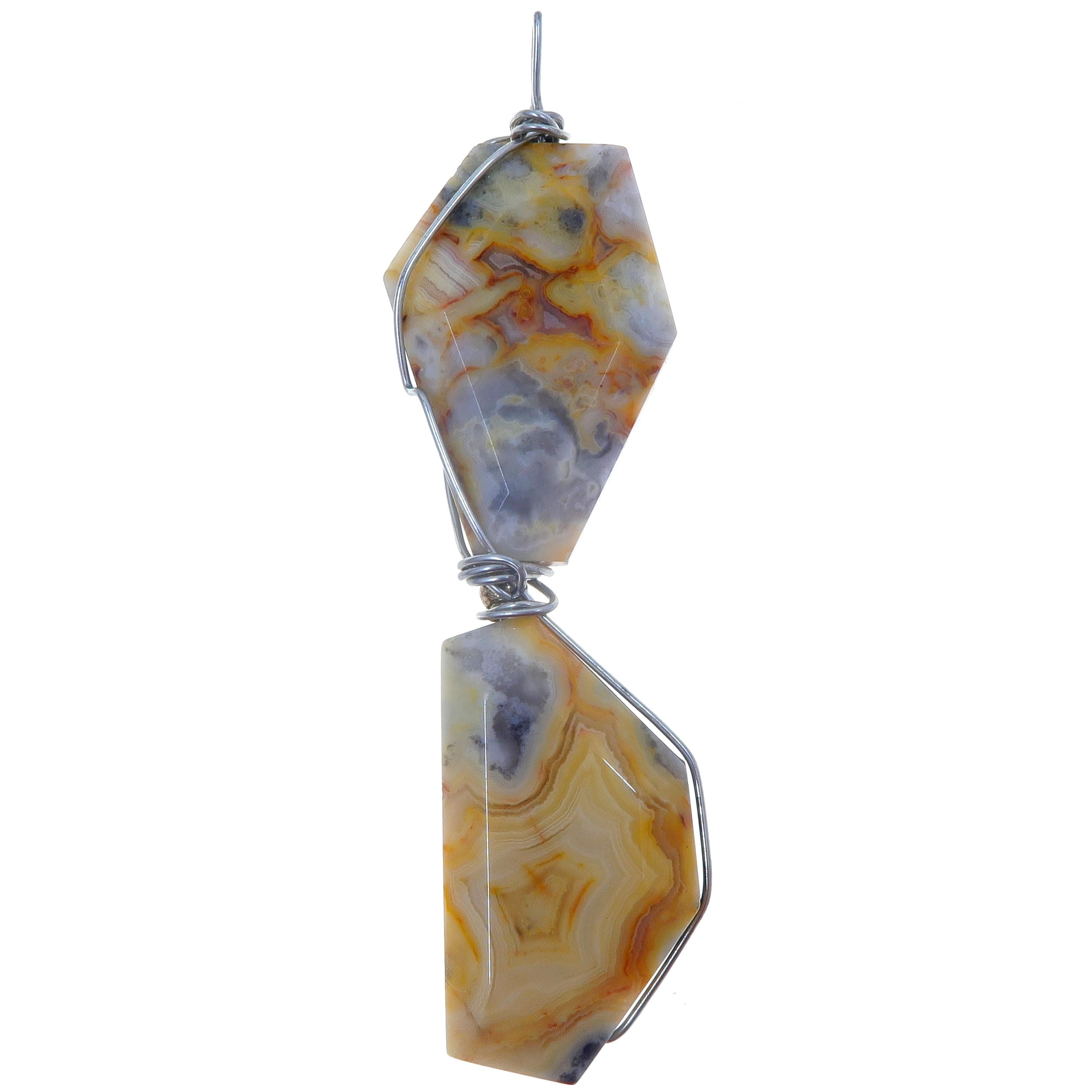 Handmade Silver Wire Wrapped Agate Crazy Lace Pendant Necklace - Yellow Stone Jewelry for Women, Boho Chic Gift for Her, Perfect for Parties & Special Occasions