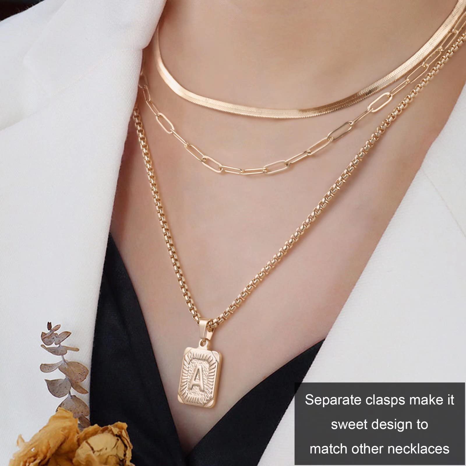 14K Gold Plated Layered Initial Necklace for Women - Personalized Letter Pendant, Snake Chain & Paperclip Choker Set | Elegant Layering Jewelry for Everyday Wear, Date Nights & Special Occasions