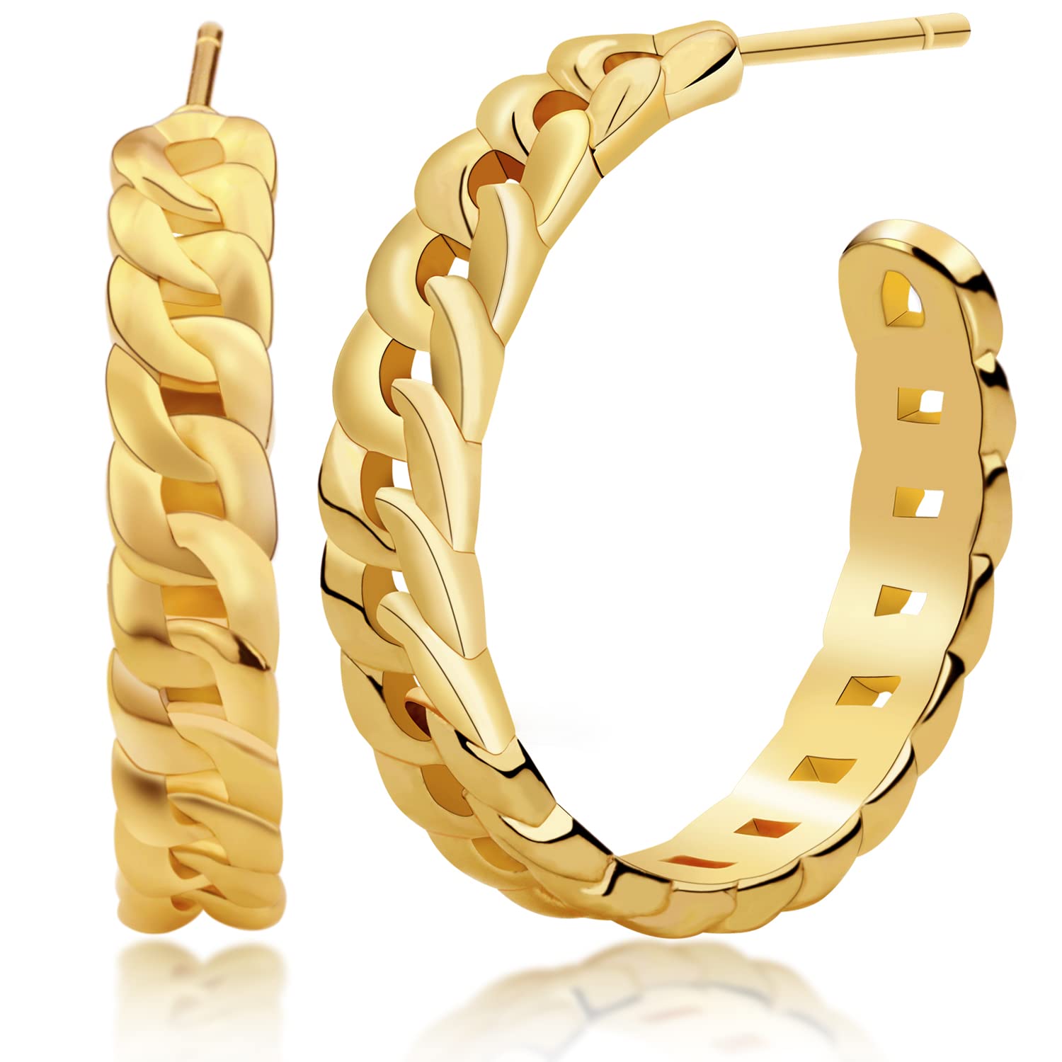 18K Gold Plated Chunky Hoop Earrings for Women - Lightweight Dainty Infinity Circle C Hoop Earrings | Minimalist Open Hoops for Everyday Wear, Parties & Gifts