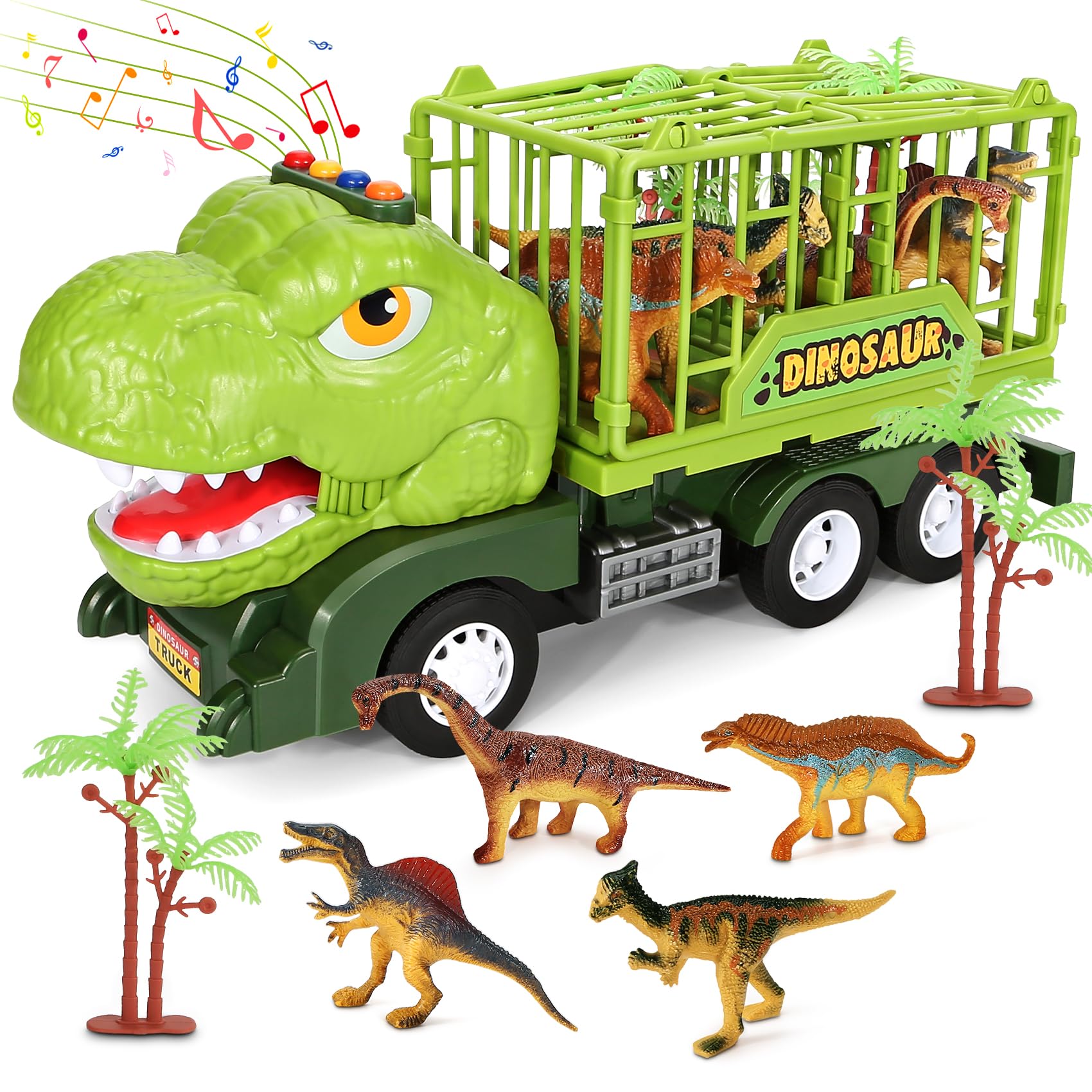 Dinosaur Truck Toys for Kids Ages 2-7 | Monster Truck with Dinosaur Figures & Trees | Jurassic T-Rex Play Set | Best Dinosaur Toys for Boys & Girls | Birthday Gifts for Kids | Indoor & Outdoor Play, Sandbox Fun, Pretend Play Adventures