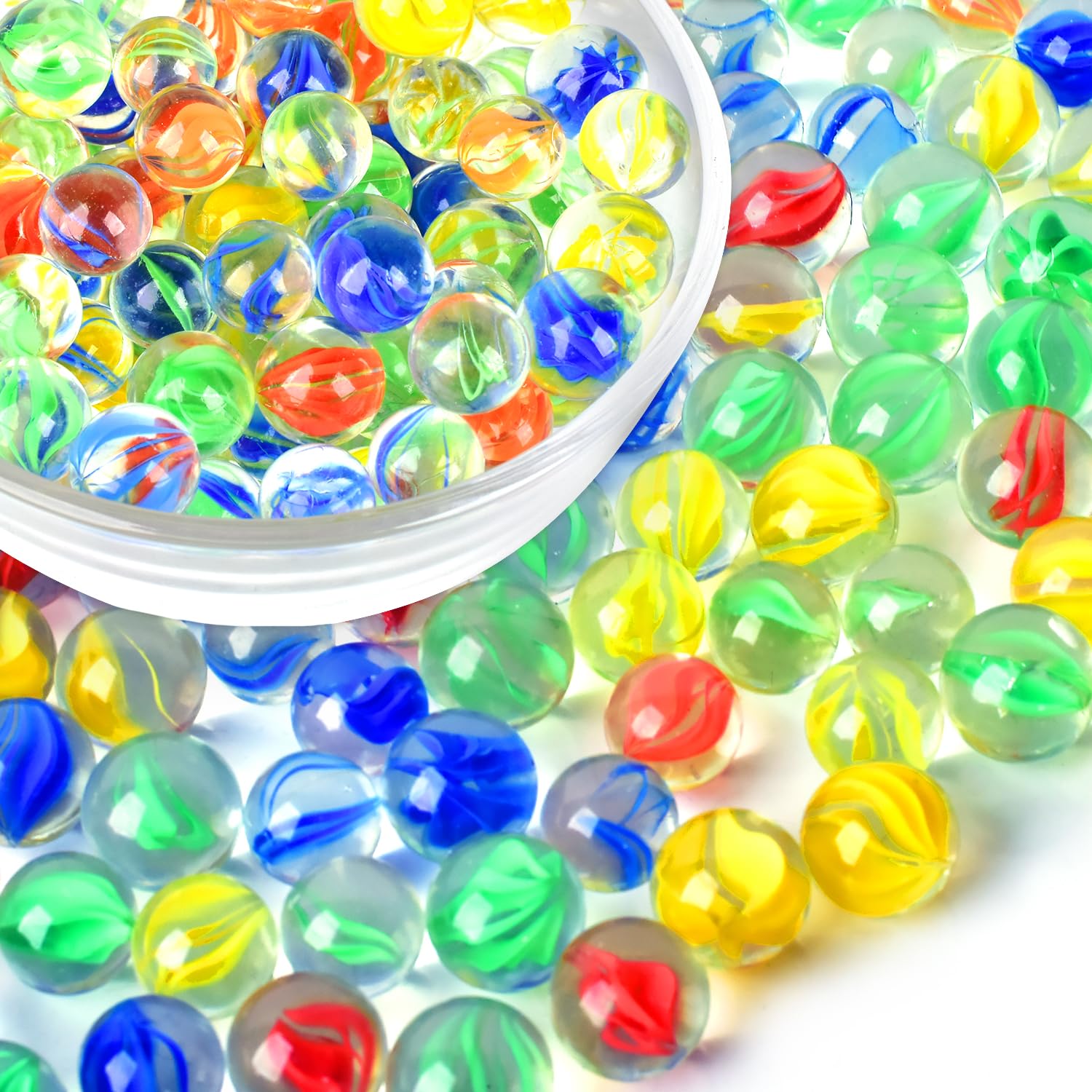 104PCS Colorful Glass Marbles Bulk - Clear Cat Eye Marbles for Kids Games, DIY Crafts & Home Decor | Perfect for Marble Runs, Sensory Play & Vase Fillers