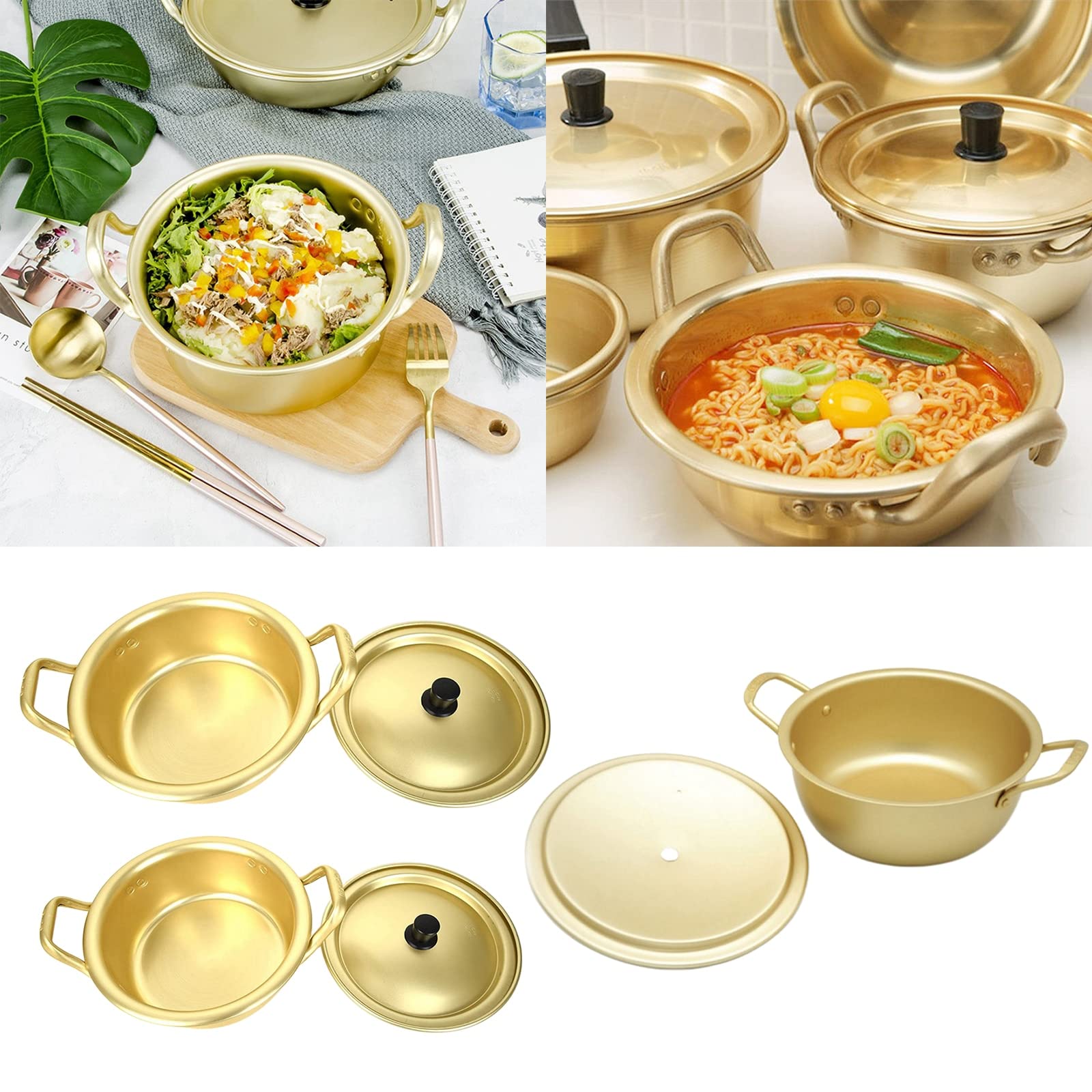 Premium 22cm Korean Aluminum Stock Pot - Soup, Noodle & Ramen Cooking Pot with Lid - Ideal for Instant Noodles, Stews & Family Meals - Durable Kitchen Cookware for Home & Restaurant Use
