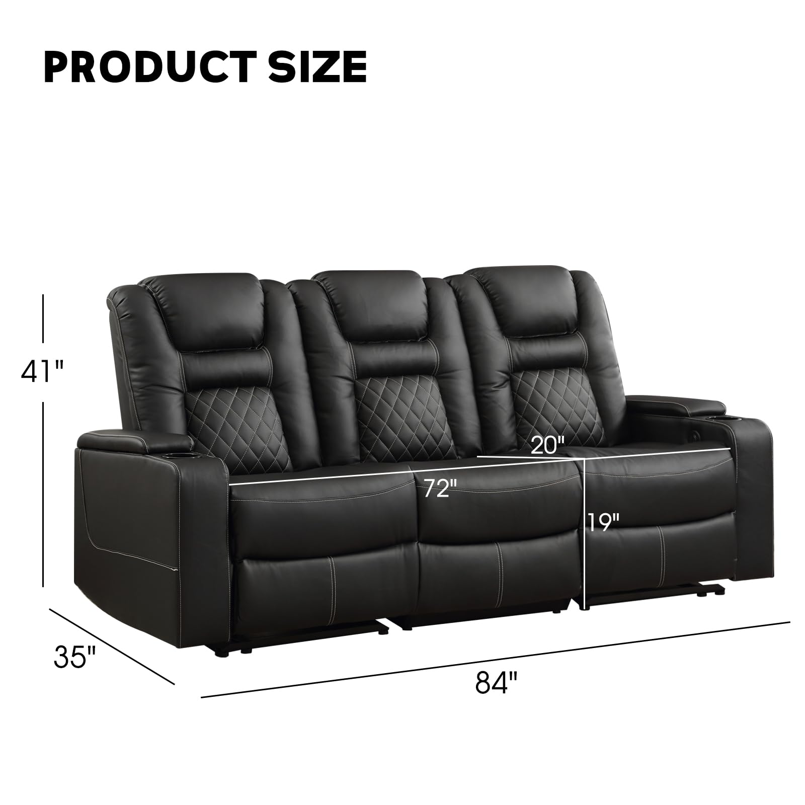 Premium Faux Leather Home Theater Seating - 3-Seat Power Recliner Sofa with USB Charging, Cup Holders & Hidden Storage | Perfect for Movie Nights, Gaming & Entertainment Rooms