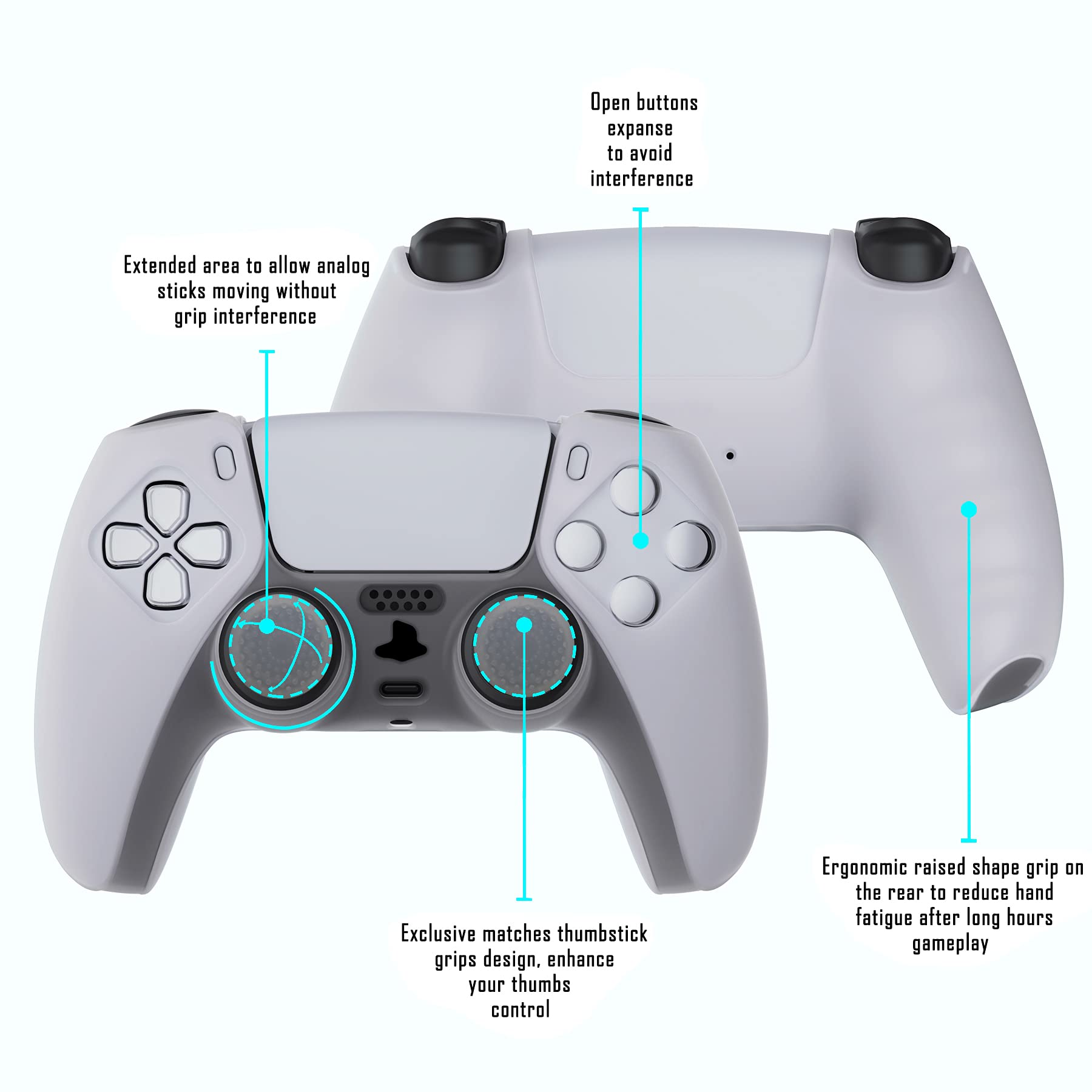 PlayVital Anti-Slip Silicone Cover for PS5 Controller - Protective Case for PS5 Remote Control - Clear White - Perfect for Gaming, Streaming & Long Play Sessions