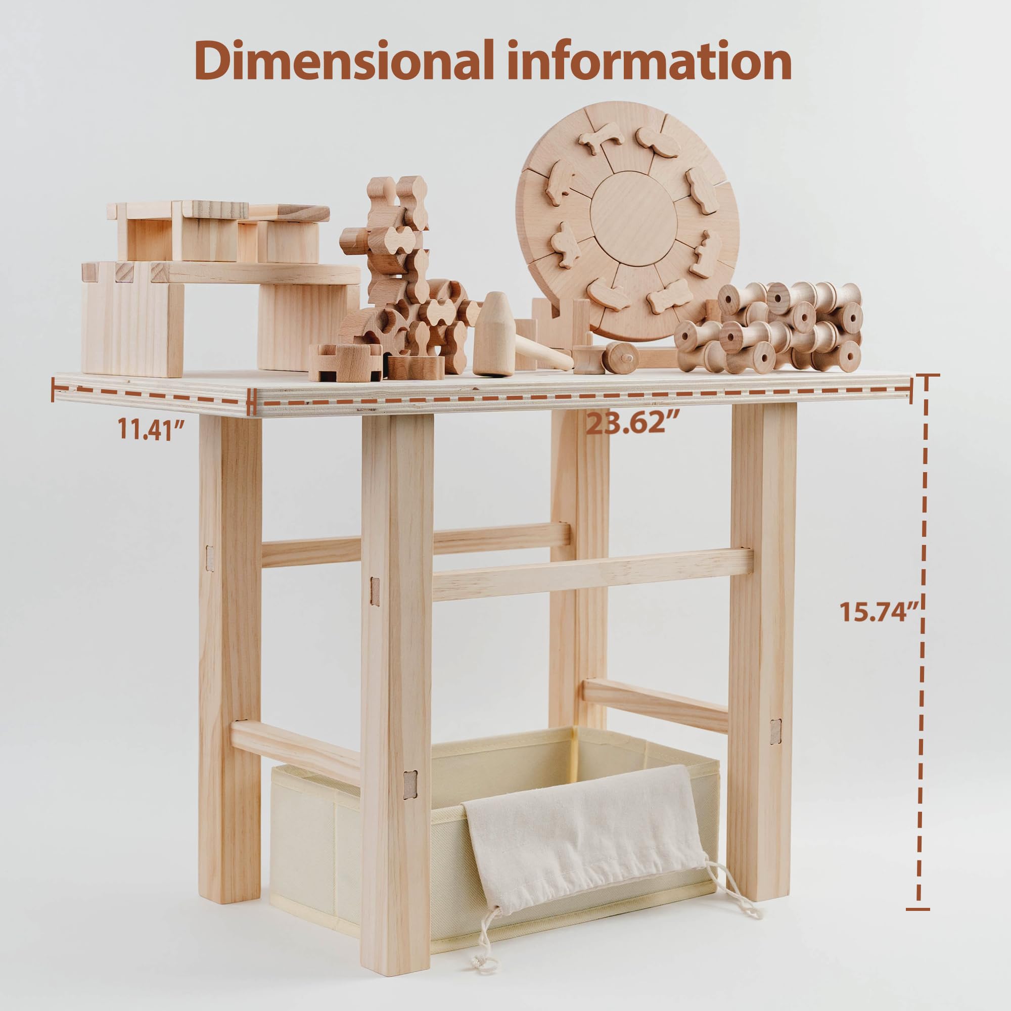 TGZ101 5-in-1 Kids Workbench with 83 Pcs Wooden Blocks - Montessori STEM Learning Tool Bench for Toddlers Ages 3+ - Durable & Safe Wooden Workstation Toy for Boys & Girls - Perfect for Pretend Play, Early Childhood Development & DIY Projects