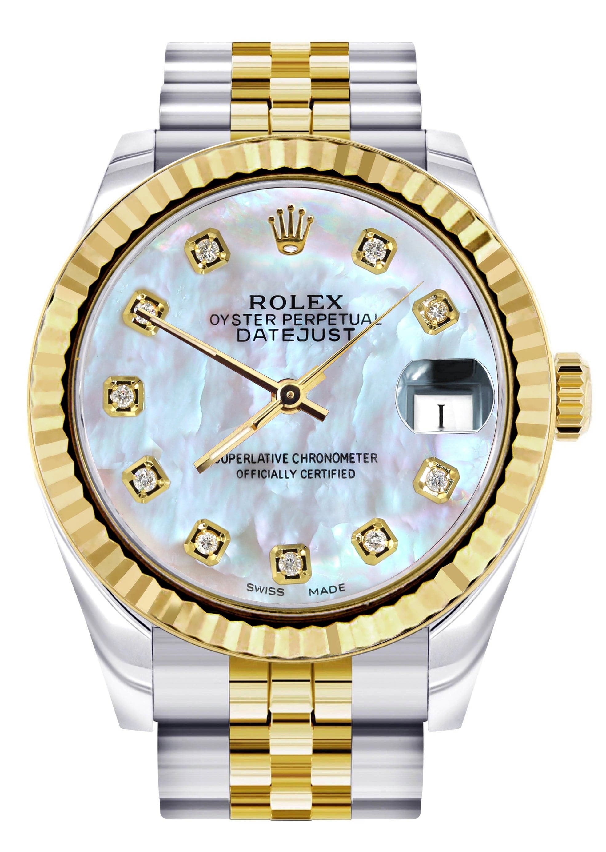 Luxury Diamond Gold Rolex Watch for Women - 31MM Fluted Bezel, Mother of Pearl Diamond Dial & Jubilee Bracelet - Perfect for Gifts, Special Occasions & Everyday Elegance