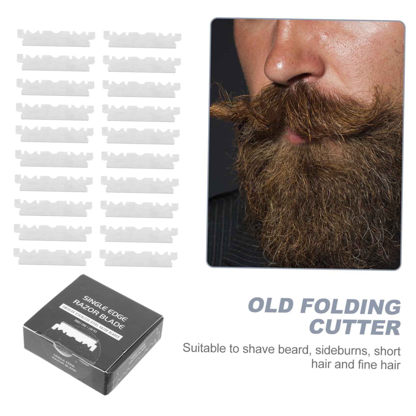 100pcs Barber Folded Razor Blades - Professional Single Edge Shaving Blades for Beard, Sideburns & Fine Hair - Perfect for Home Grooming, Barber Shops & Travel Shaving Kits