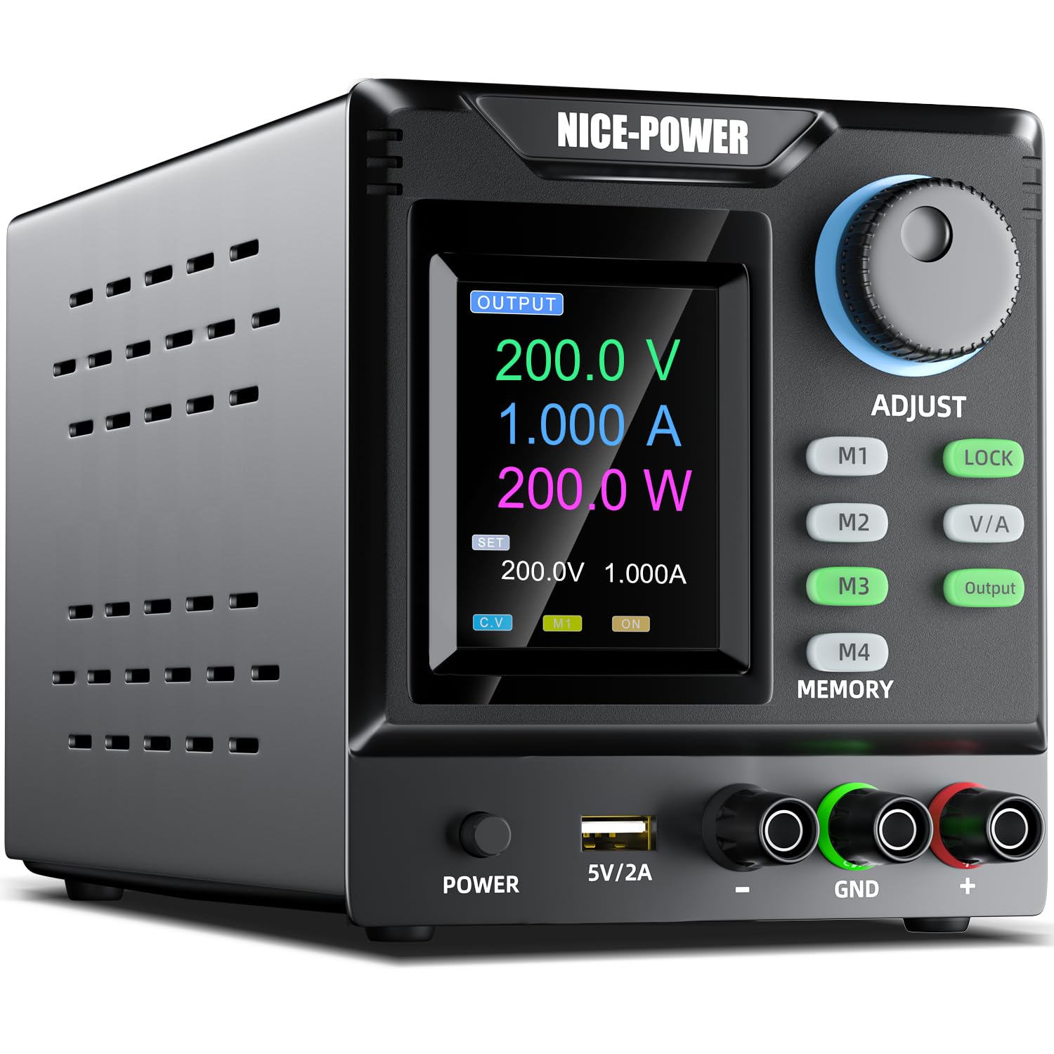 NICE-POWER Adjustable DC Power Supply 0-200V 0-1A, High Precision Variable Voltage & Current Bench Power Supply with Memory Function, Encoder Knob & Lock Button - Ideal for Electronics Lab, Circuit Testing & DIY Projects