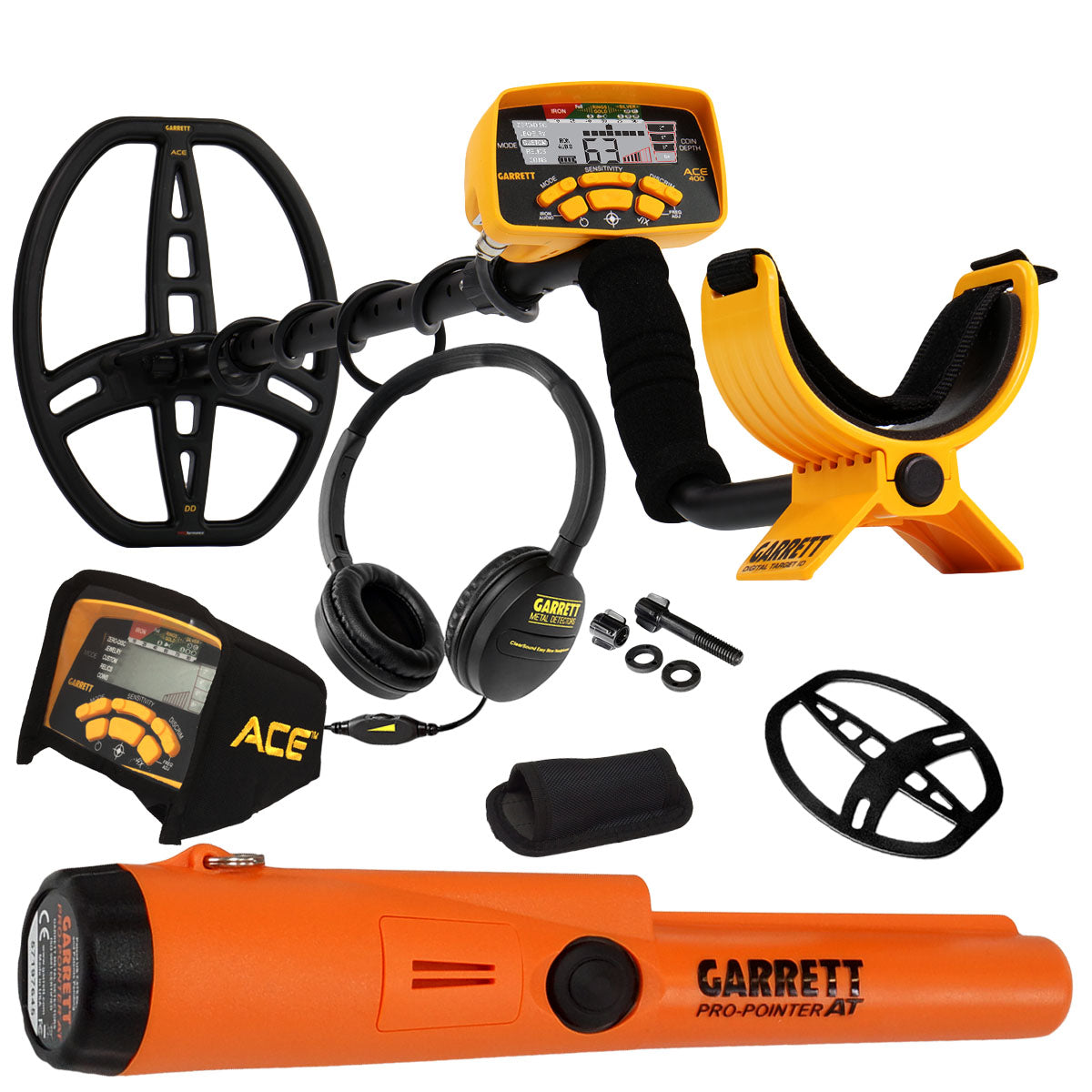 Garrett ACE 400 Metal Detector with Waterproof Coil & Pro Pointer AT - Professional Metal Detecting for Treasure Hunting, Beach, Park & Gold Prospecting