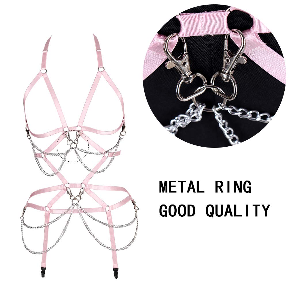 Women's Gothic Punk Lingerie Set - Full Body Harness Bra & Garter with Stretchy Fabric for Rave, Festival & Boudoir - Sexy Cage Belt & Body Chain for Women