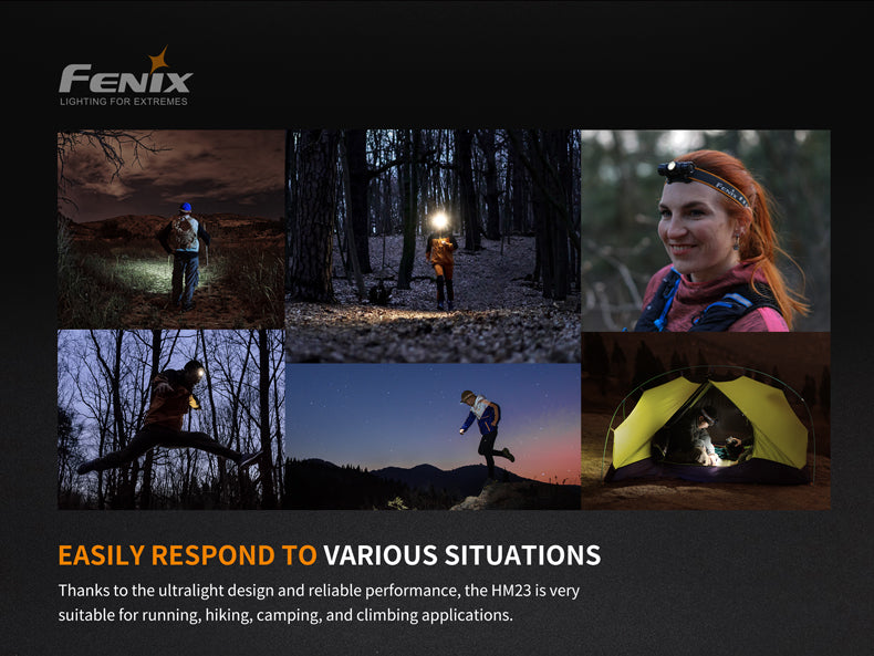 Fenix HM23 Compact Rechargeable Headlamp for Hiking, Running & Outdoor Adventures - Lightweight Hands-Free LED Headlight for Camping, Night Jogging & Emergency Use