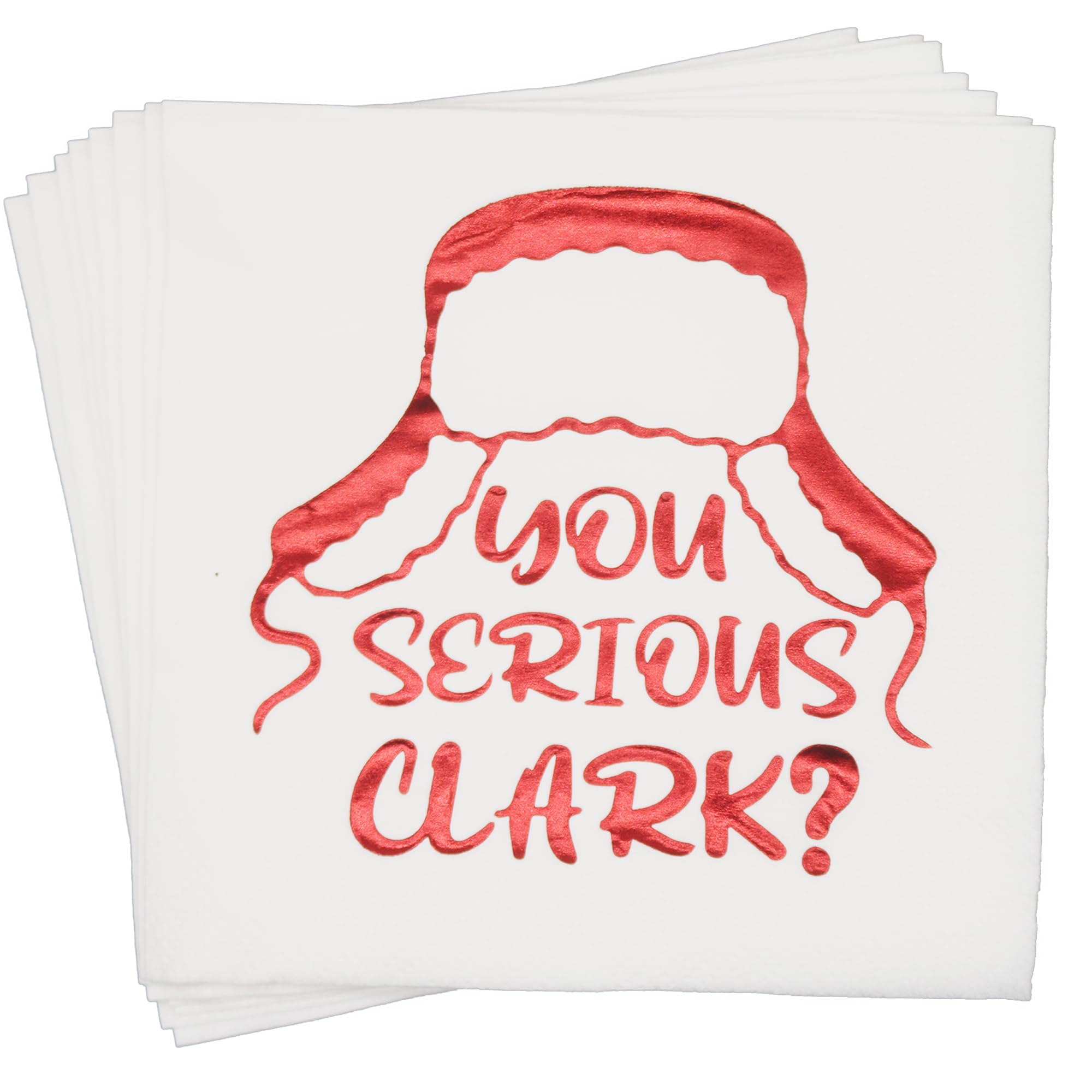 Funny Christmas Napkins - 'You Serious Clark?' Holiday Party Decorations - Red Foil 5x5 Inch Napkins (50-Pack) for Christmas Vacation Themed Parties, Family Gatherings & Office Celebrations