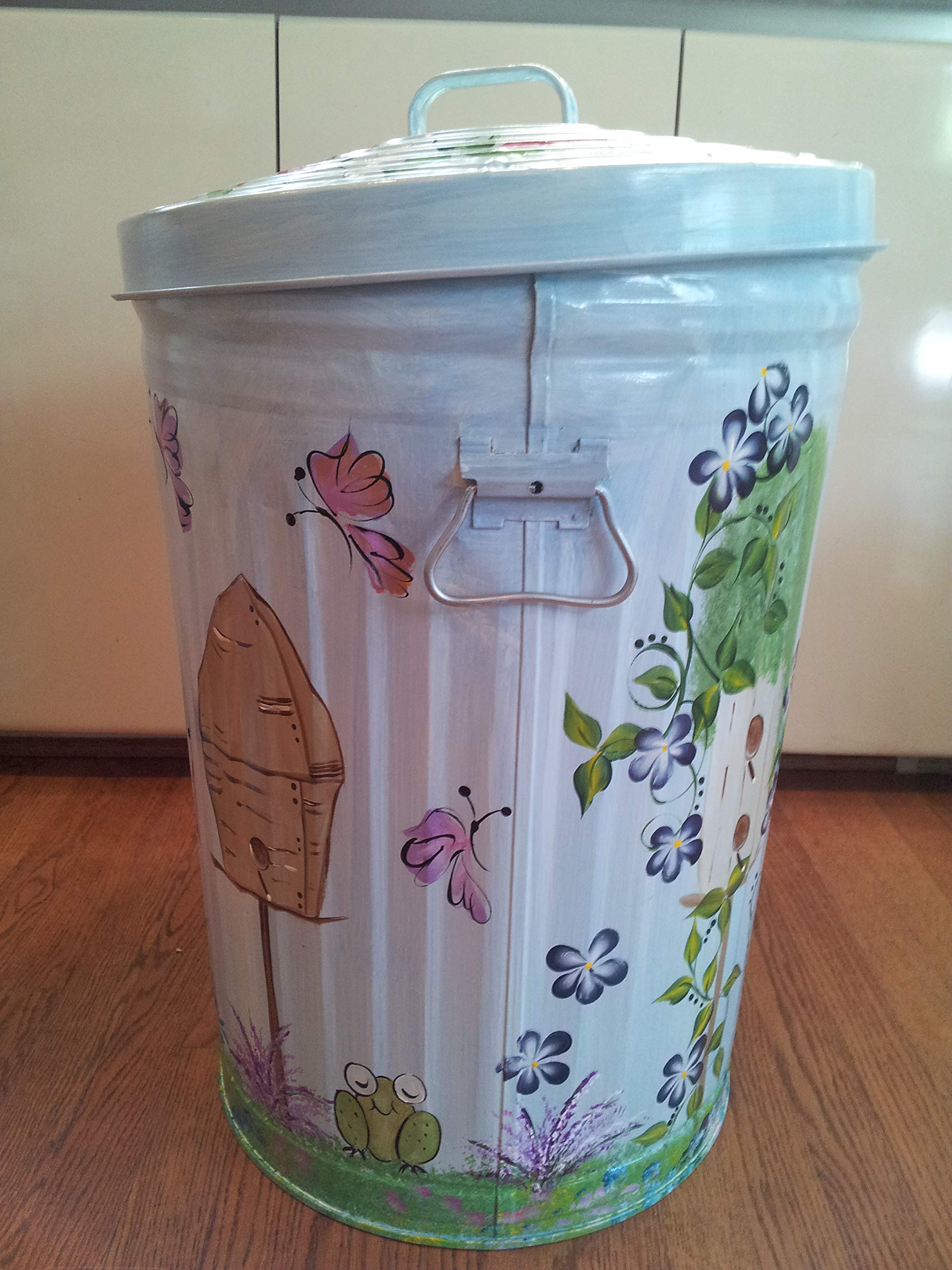 20 Gallon Hand Painted Galvanized Steel Trash Can - Durable Outdoor & Indoor Garbage Bin for Kitchen, Yard, Office, Restaurant Waste Disposal
