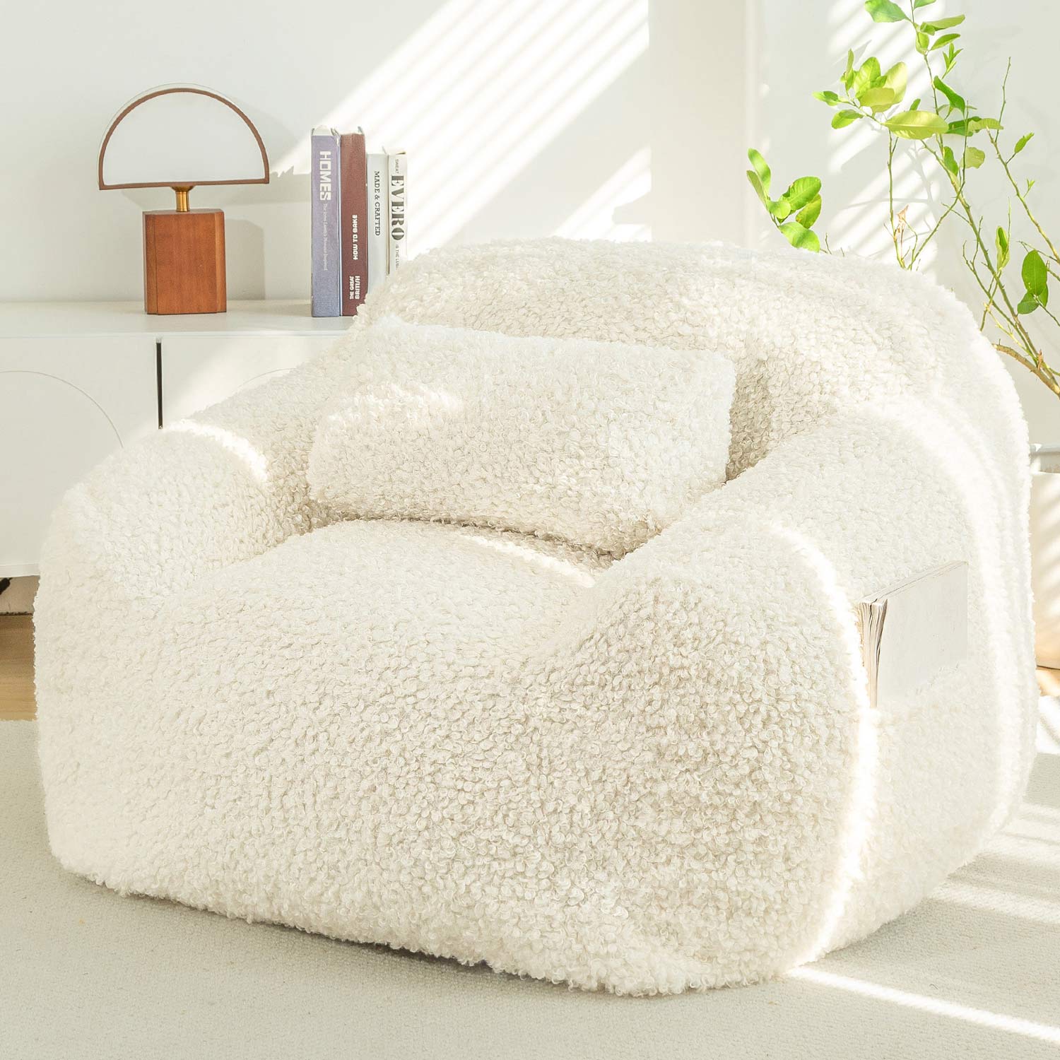 MAXYOYO Large Wool Bean Bag Chair with Pillow - Ultra Comfortable Lounge Chair for Adults & Teens - Perfect for Reading, Gaming, and Relaxing in Living Room, Bedroom or Dorm