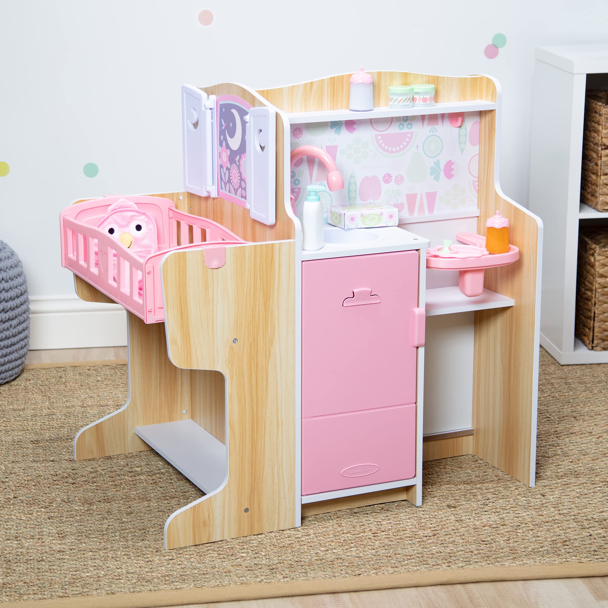 Melissa & Doug Wooden Baby Care Center Playset with Accessories - Pretend Play Toy for Toddlers & Kids - Perfect for Role Play, Learning & Nursery Decor