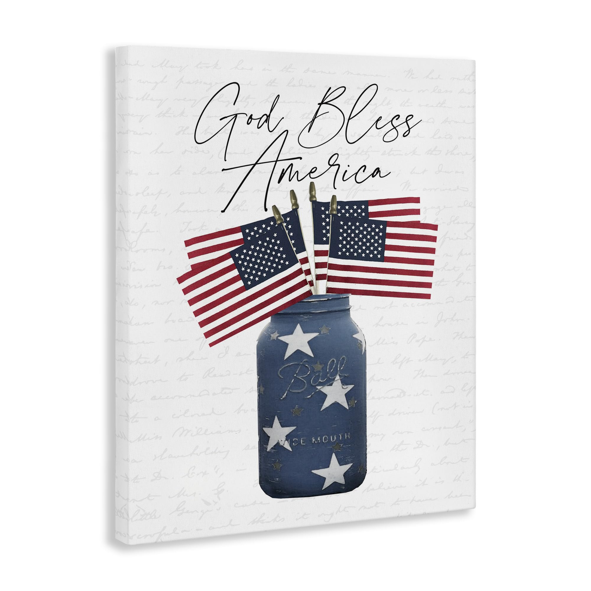 Stupell Industries Patriotic 'God Bless America' Quote Jar with American Flags - 30x40 Inch Wall Art by Lettered & Lined | Perfect for Home Decor, Office, and Patriotic Gift Giving