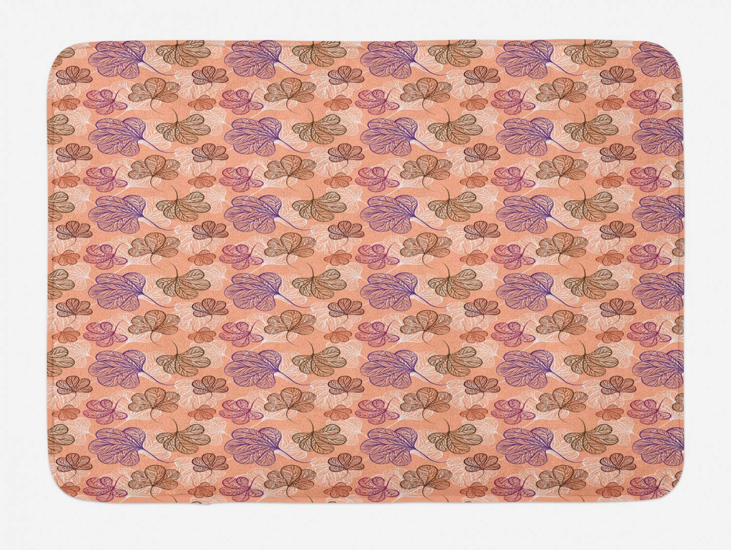 Ambesonne Non-Slip Floral Bath Mat - Hand Drawn Forest Leaves Autumn Foliage Design, Plush Bathroom Rug 30.2
