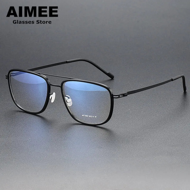 Aimee Unisex Full Rim Square Double Bridge Acetate Steel Eyeglasses 1315 - Stylish & Durable Frames for Men & Women - Perfect for Work, Reading & Fashion Accessories