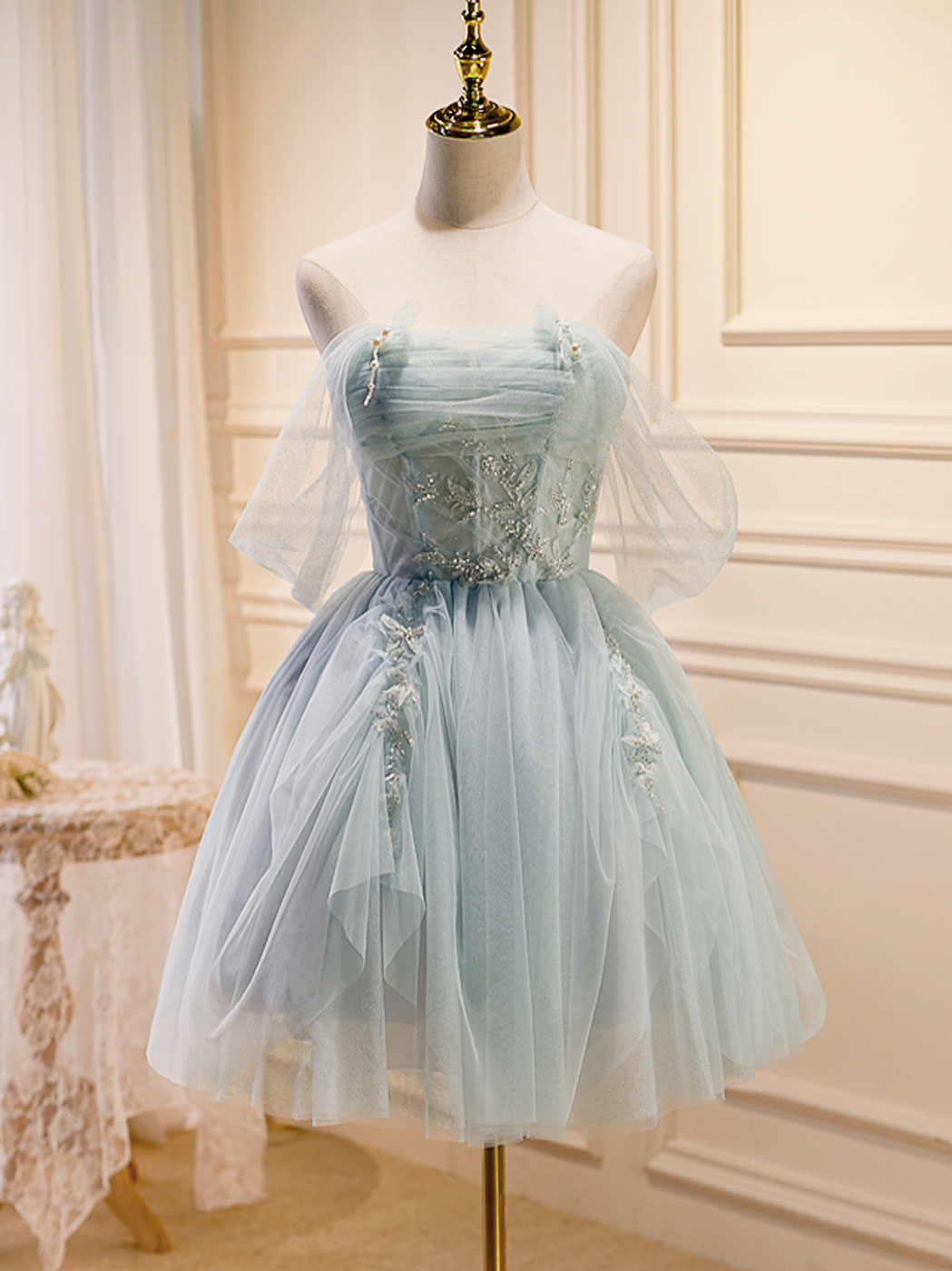 Elegant Puffy Tulle Off Shoulder Green Short Prom Dress for Women - Perfect for Homecoming, Cocktail Parties & Special Occasions