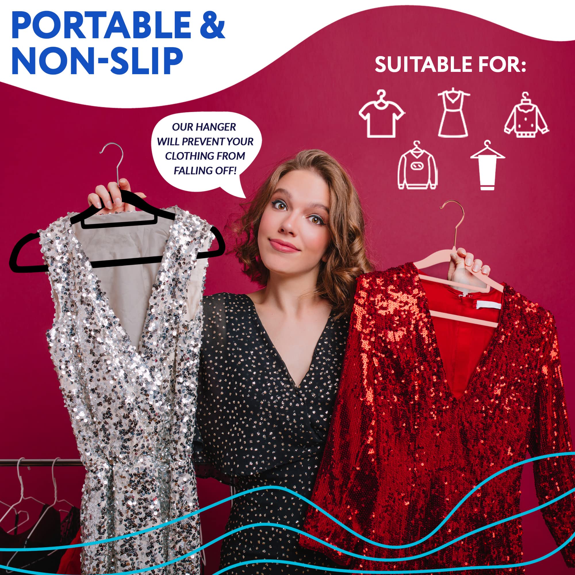 150 Pack Black Velvet Non-Slip Hangers with 360° Rotating Chrome Hook & Notched Shoulders - Space Saving Closet Organizer for Dresses, Coats & Delicate Clothing