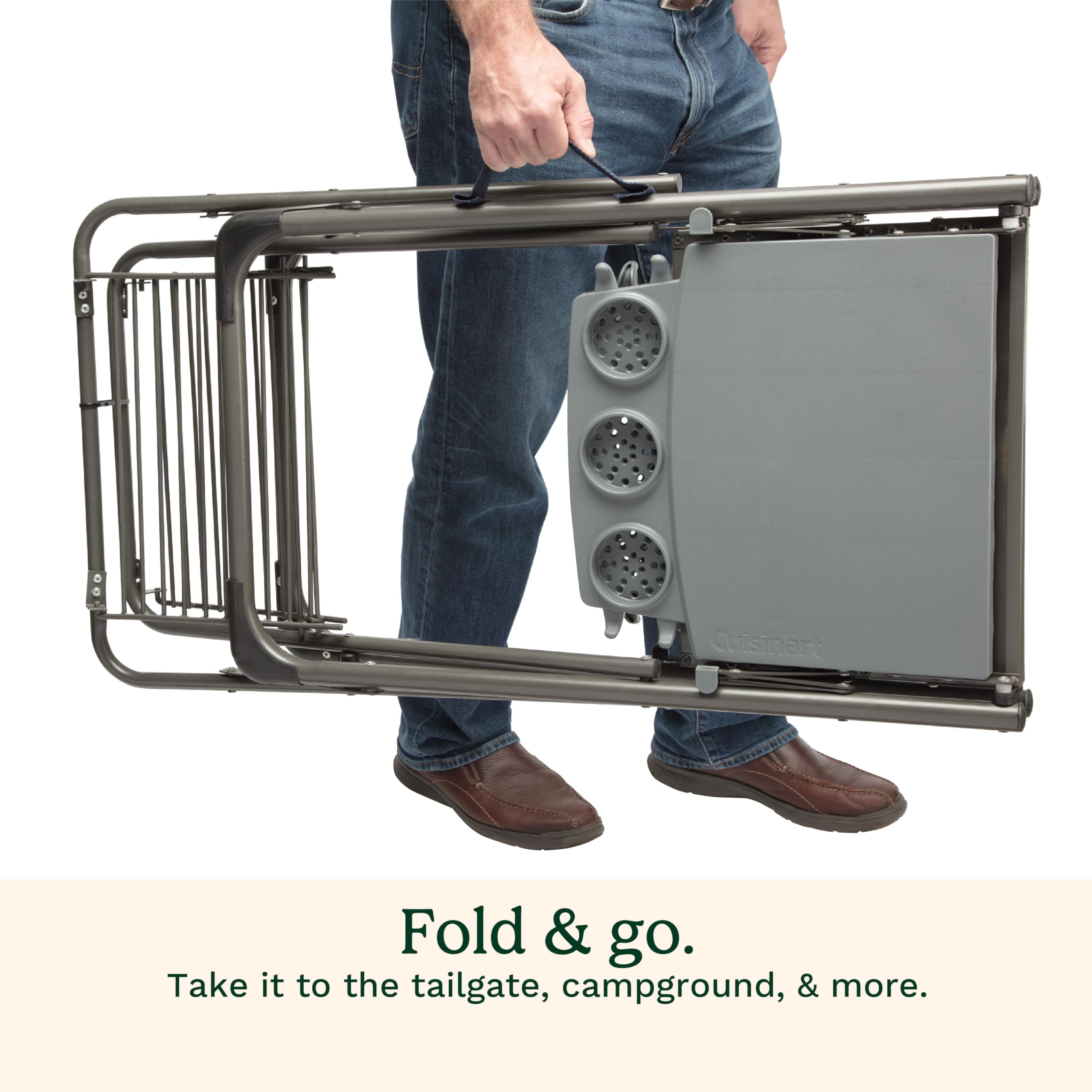 Cuisinart Portable Folding Grill Stand with Side Tables, Cup Holders & Storage Shelf - Lightweight Collapsible BBQ Table for Outdoor Cooking, Camping & Picnics - Perfect for Backyards, Tailgating & Beach Parties