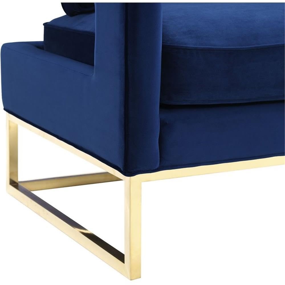 TOV Furniture Avery Collection Modern Leather Upholstered Armchair with Gold Metal Legs - Navy Blue Living Room Accent Chair for Home Office, Lounge & Den Decor